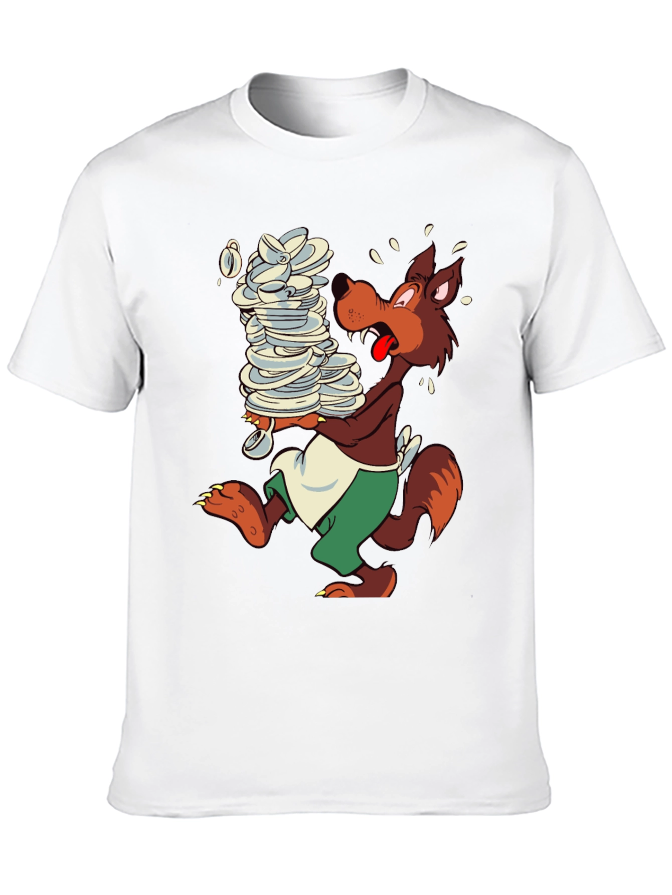 Cartoon Wolf Dish Duty Black T-Shirt