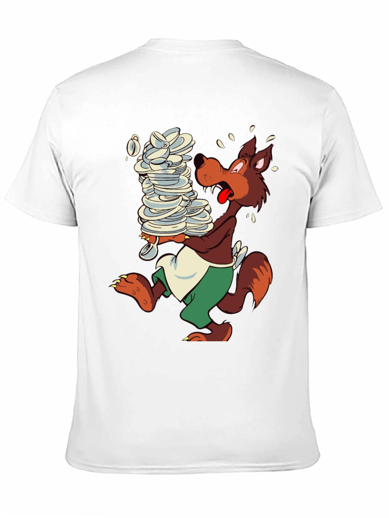 Cartoon Wolf Dish Duty Black T-Shirt