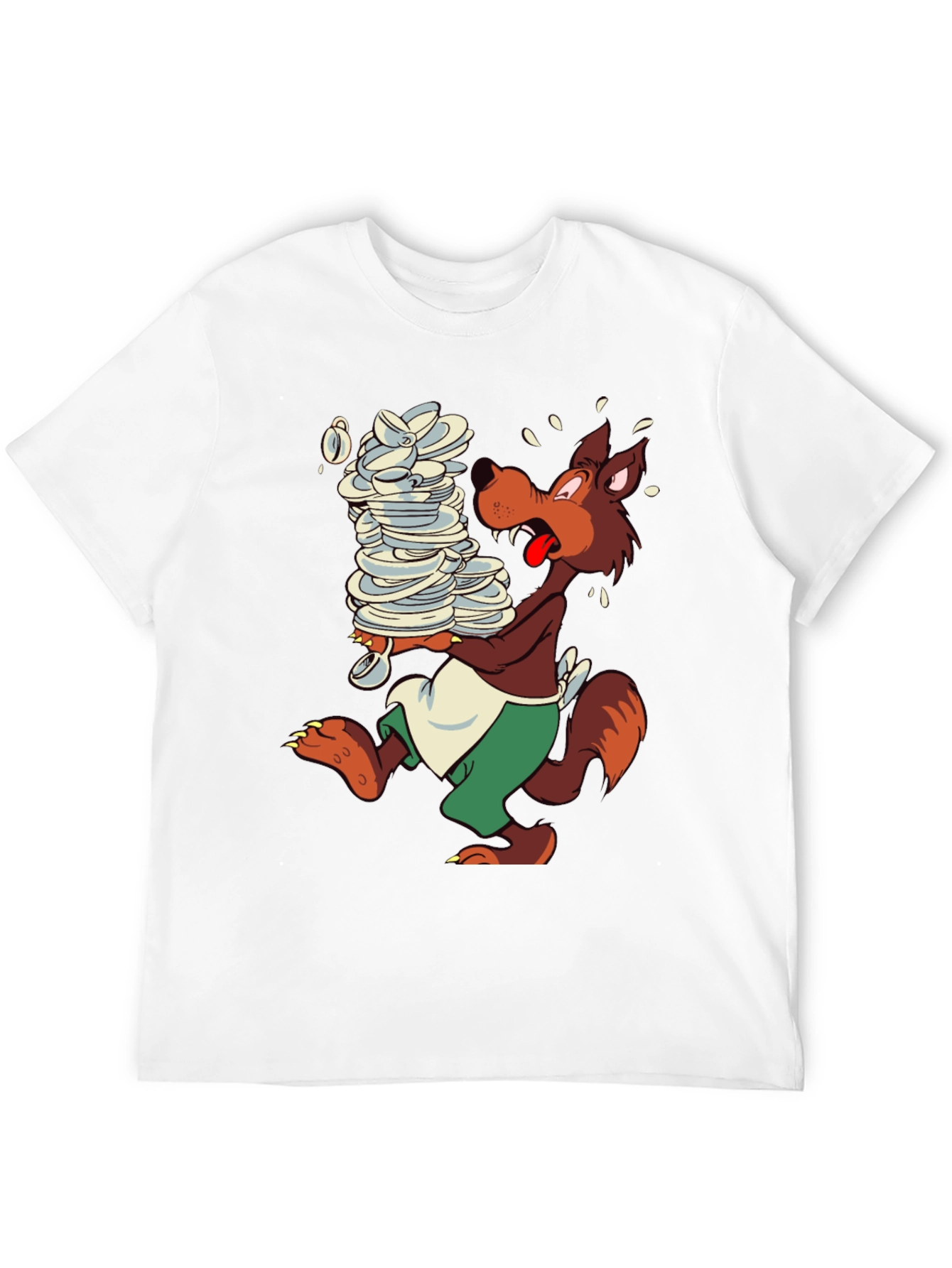 Cartoon Wolf Dish Duty Black T-Shirt