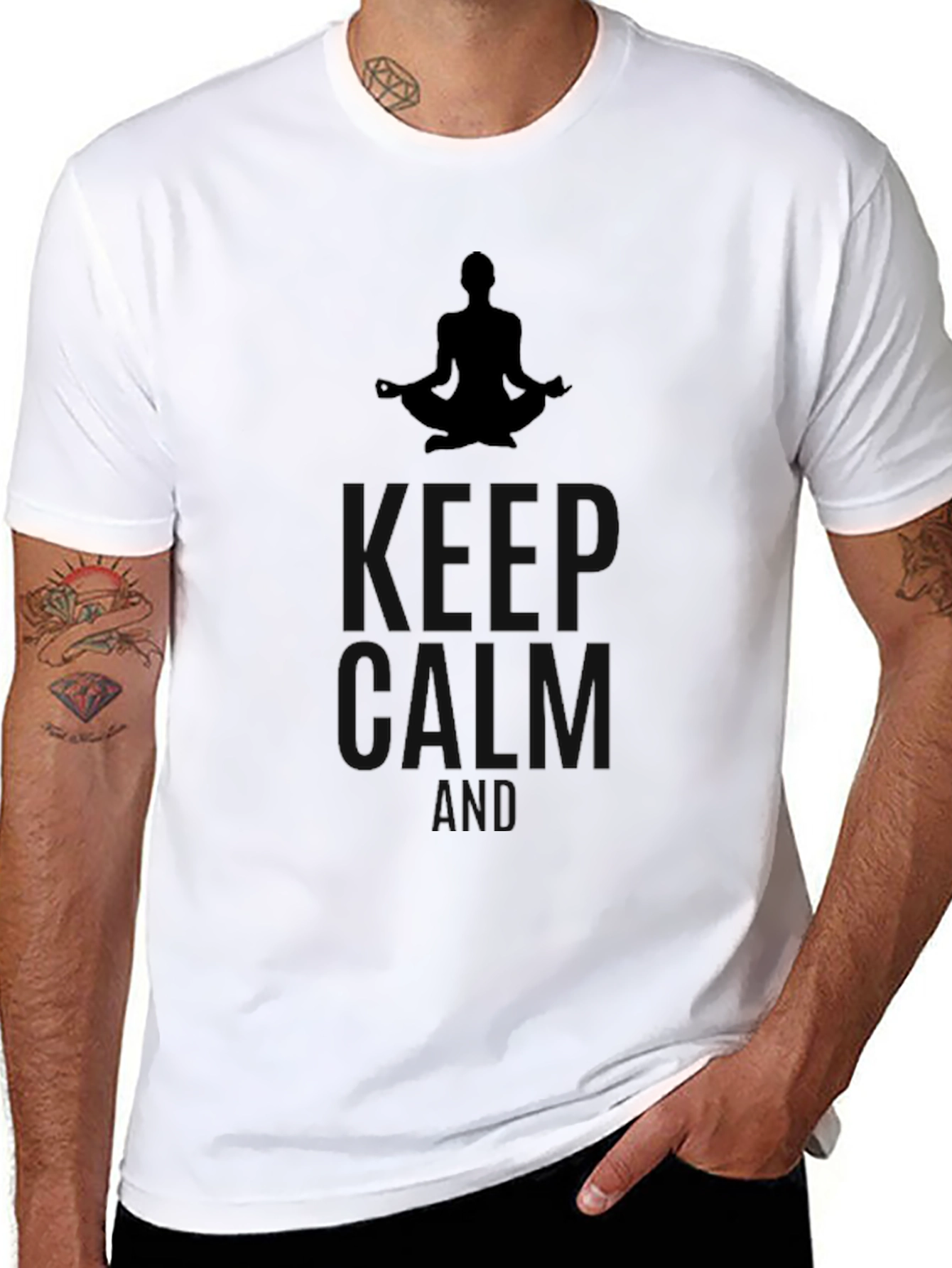Mens Keep Calm Yoga Meditation Black T-Shirt