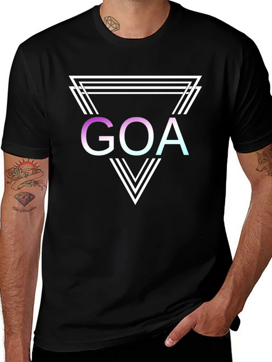Goa Graphic Tee - Retro Triangle Design Soft Black Cotton T-Shirt