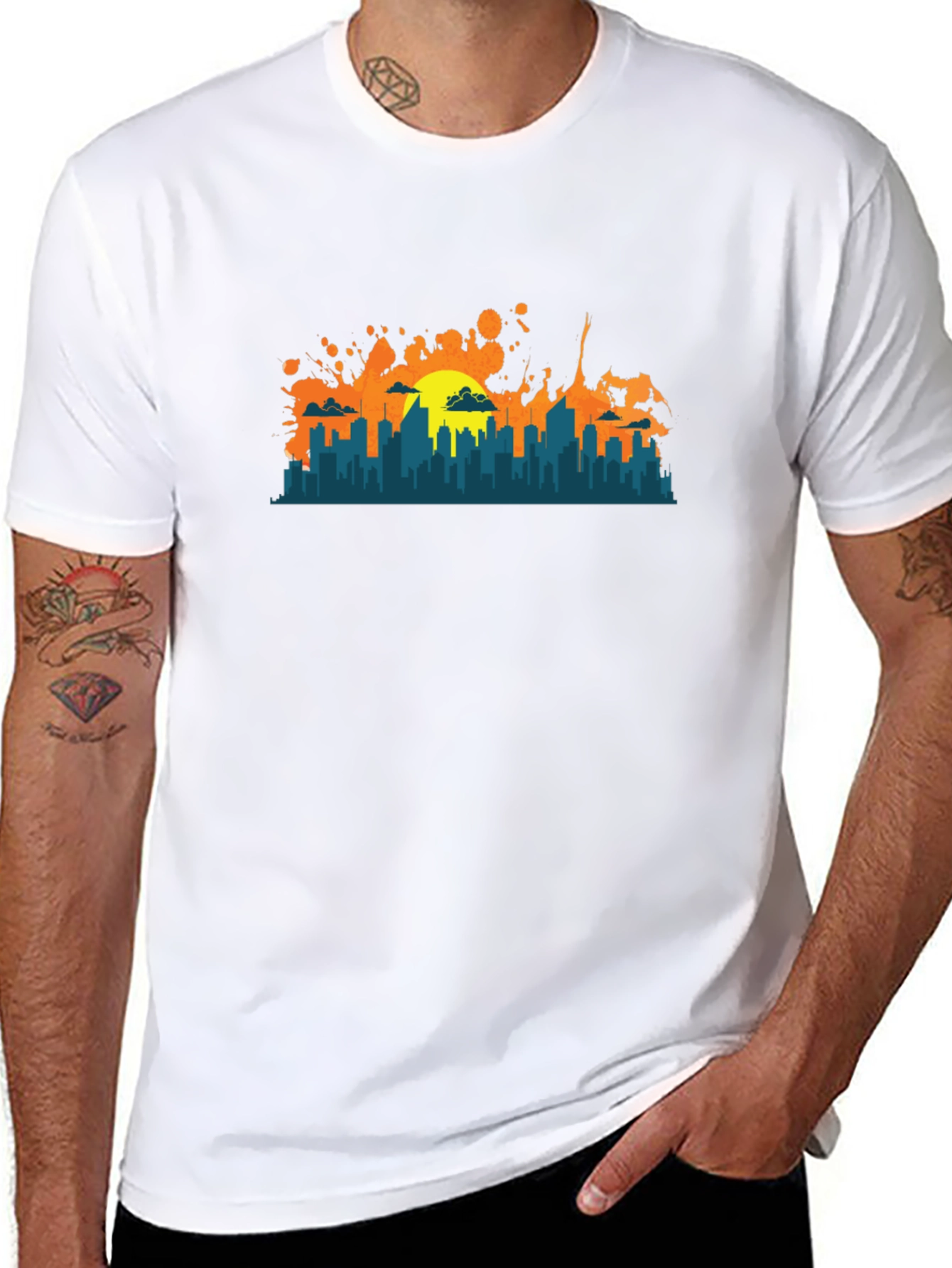 Cityscape Sunset Graphic Tee - Black
