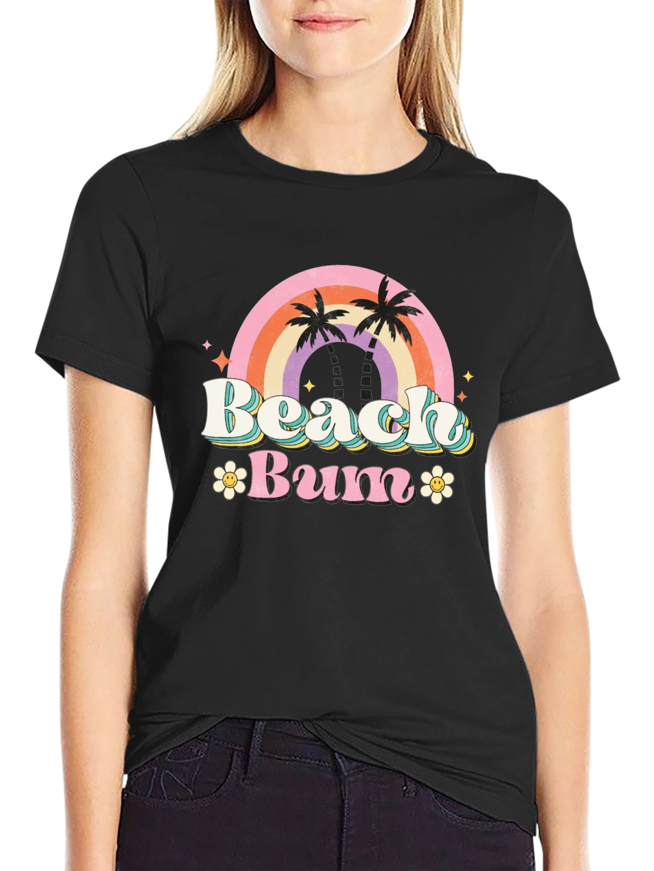 Retro Beach Bum Graphic Tee - Black