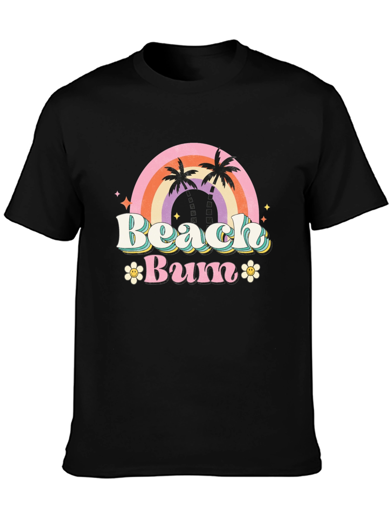 Retro Beach Bum Graphic Tee - Black