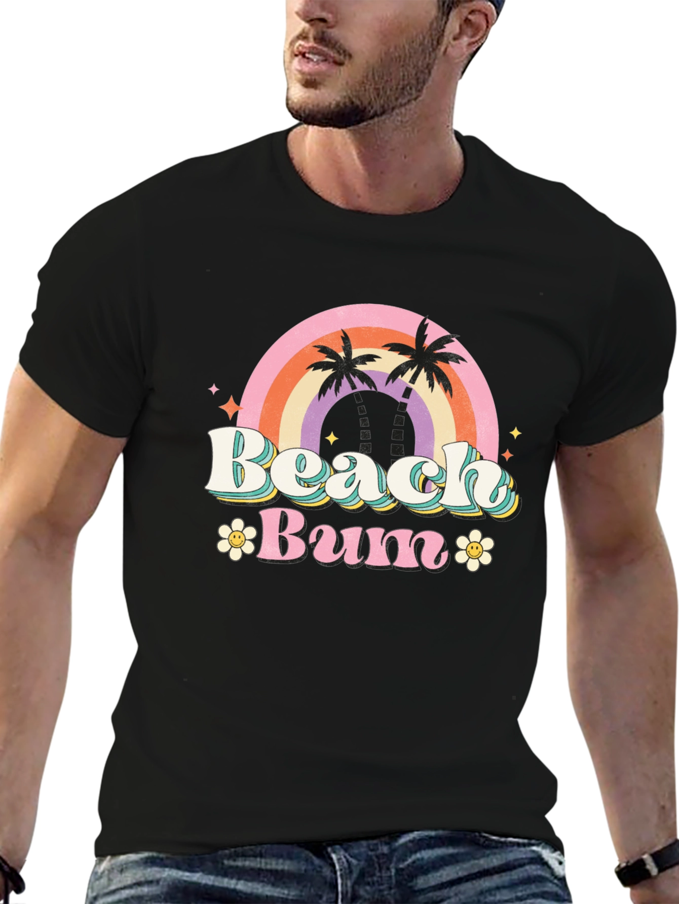 Retro Beach Bum Graphic Tee - Black