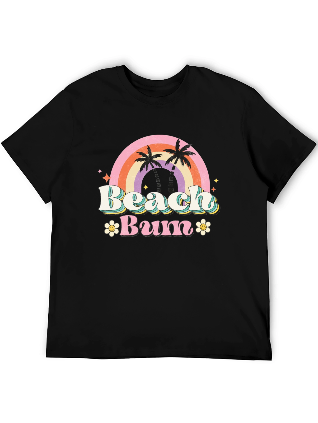 Retro Beach Bum Graphic Tee - Black