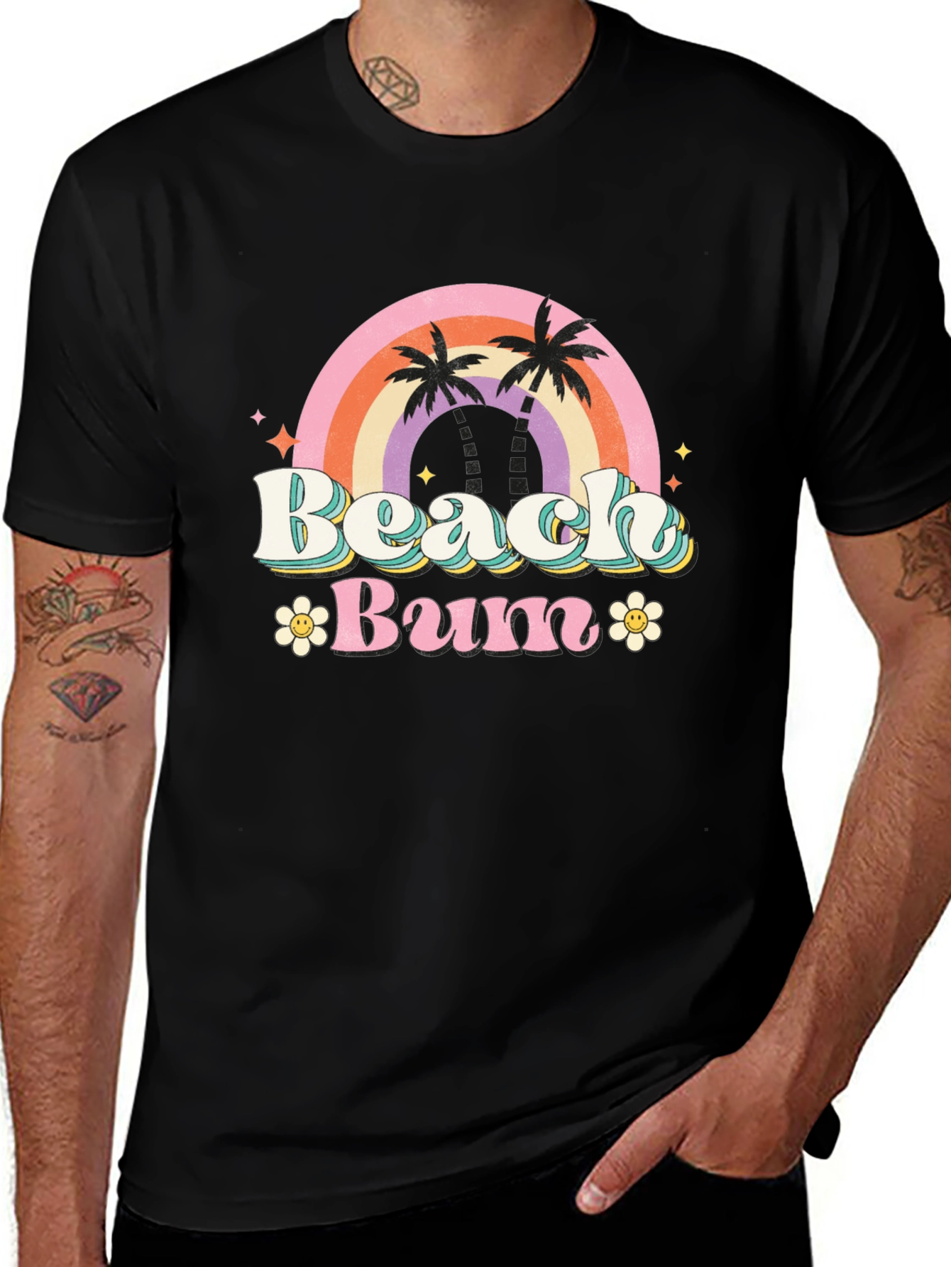 Retro Beach Bum Graphic Tee - Black