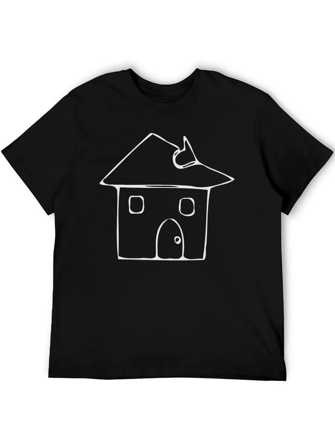 Whimsical House Graphic Tee - Black Cotton T-Shirt