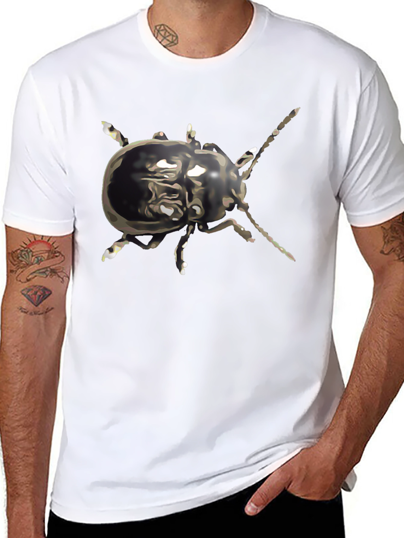 Abstract Beetle Graphic Tee - Black Cotton Casual Wear