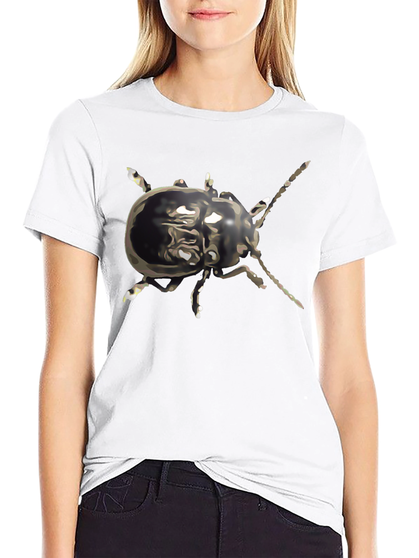 Abstract Beetle Graphic Tee - Black Cotton Casual Wear