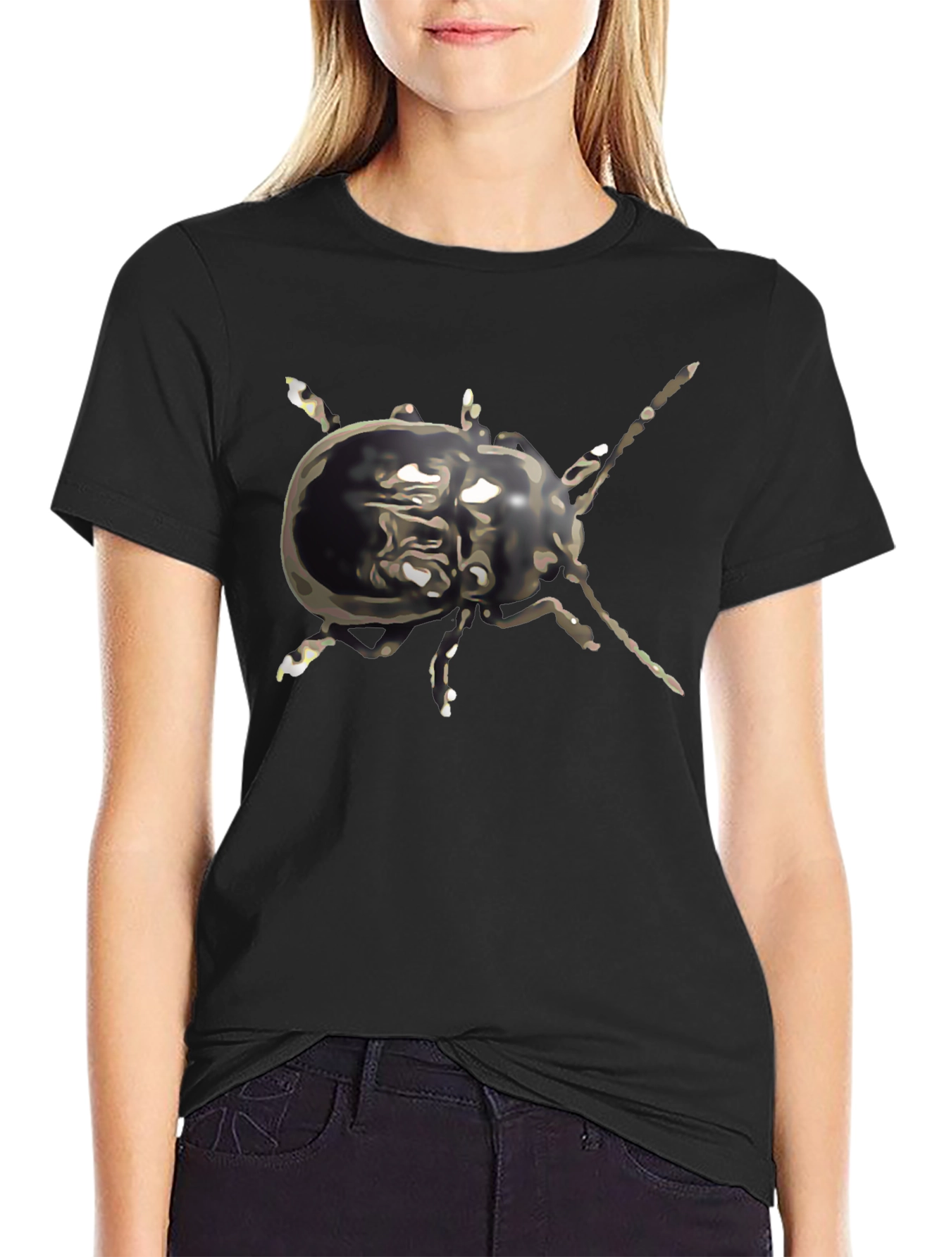 Abstract Beetle Graphic Tee - Black Cotton Casual Wear