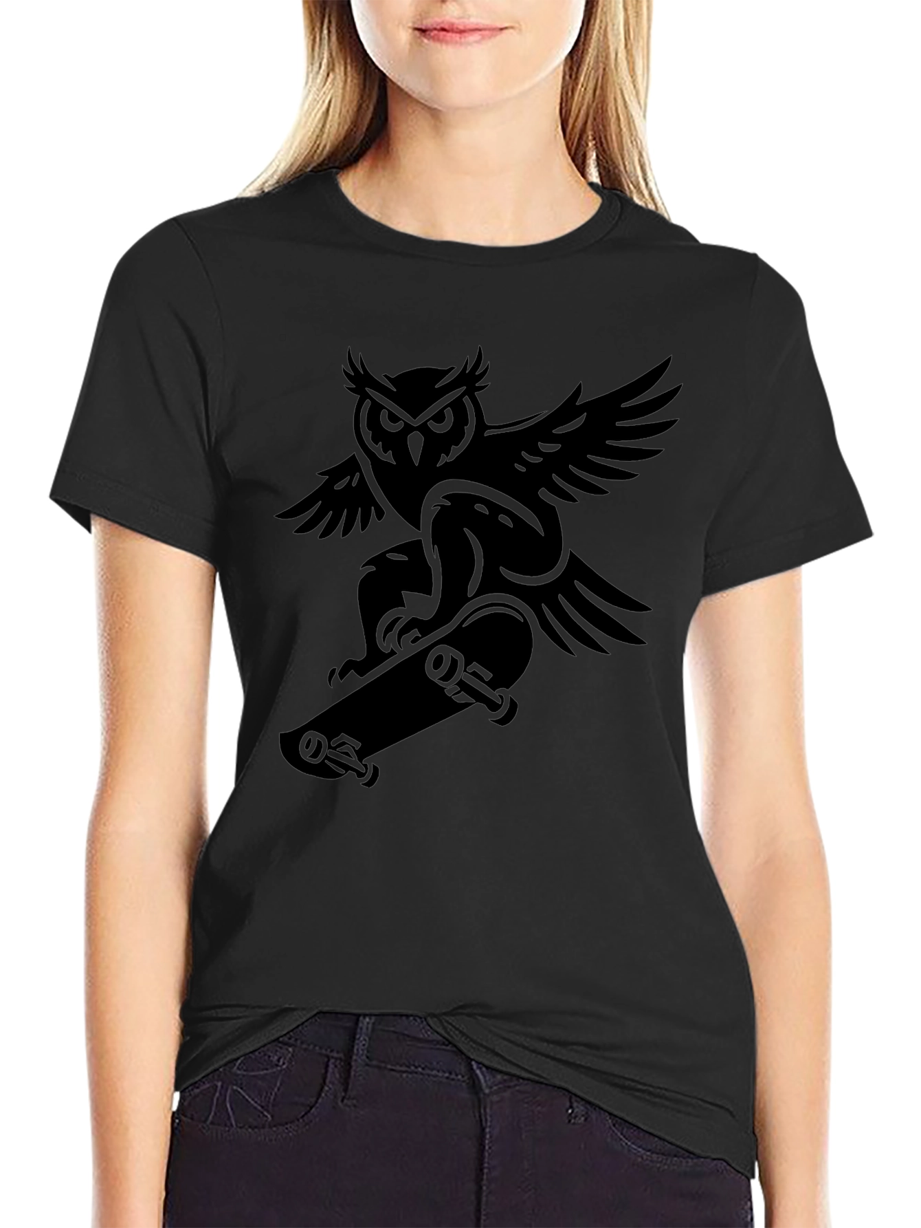 Owl Skateboarder Graphic Tee - Cool Black T-Shirt