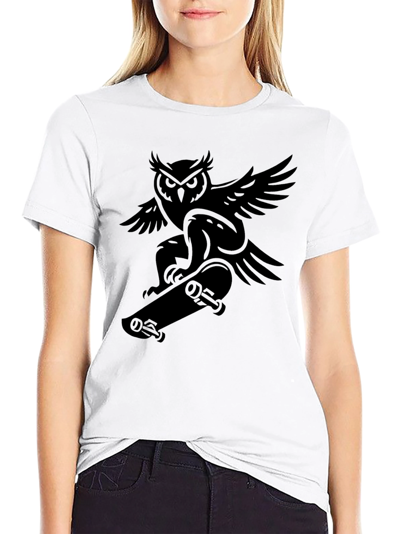 Owl Skateboarder Graphic Tee - Cool Black T-Shirt
