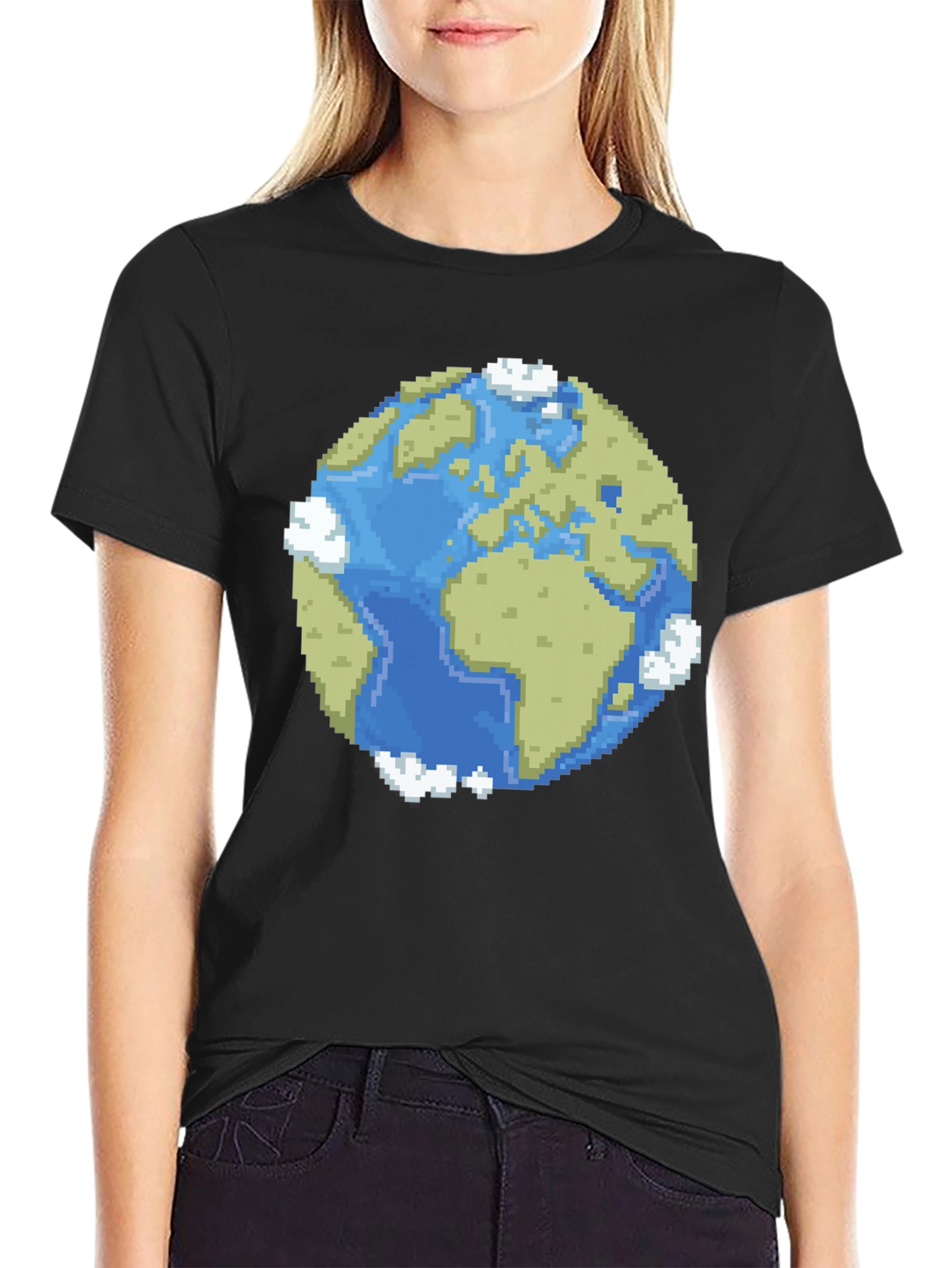 Pixel Earth Graphic Black T-Shirt