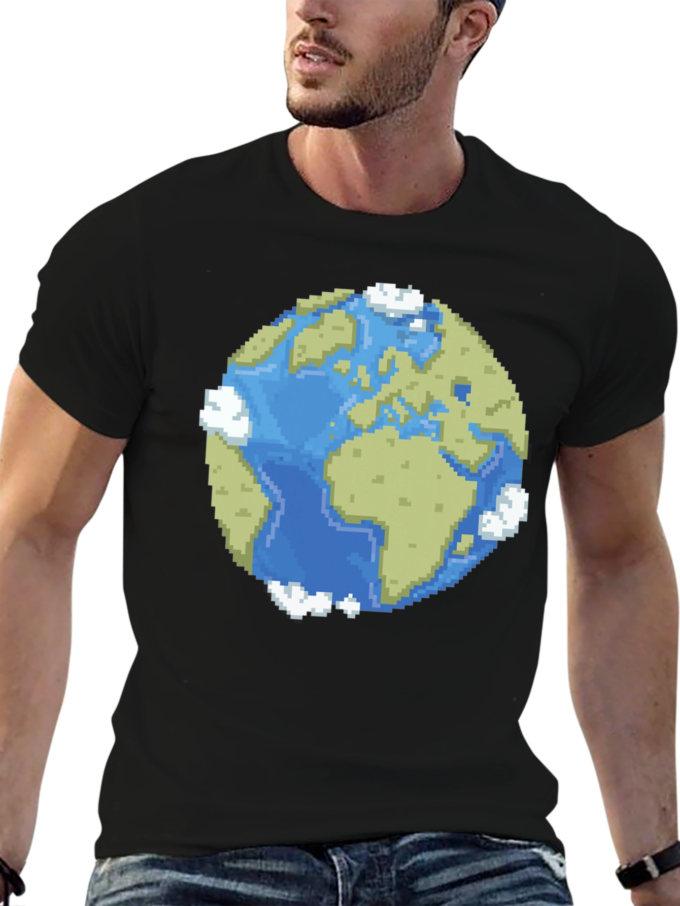 Pixel Earth Graphic Black T-Shirt
