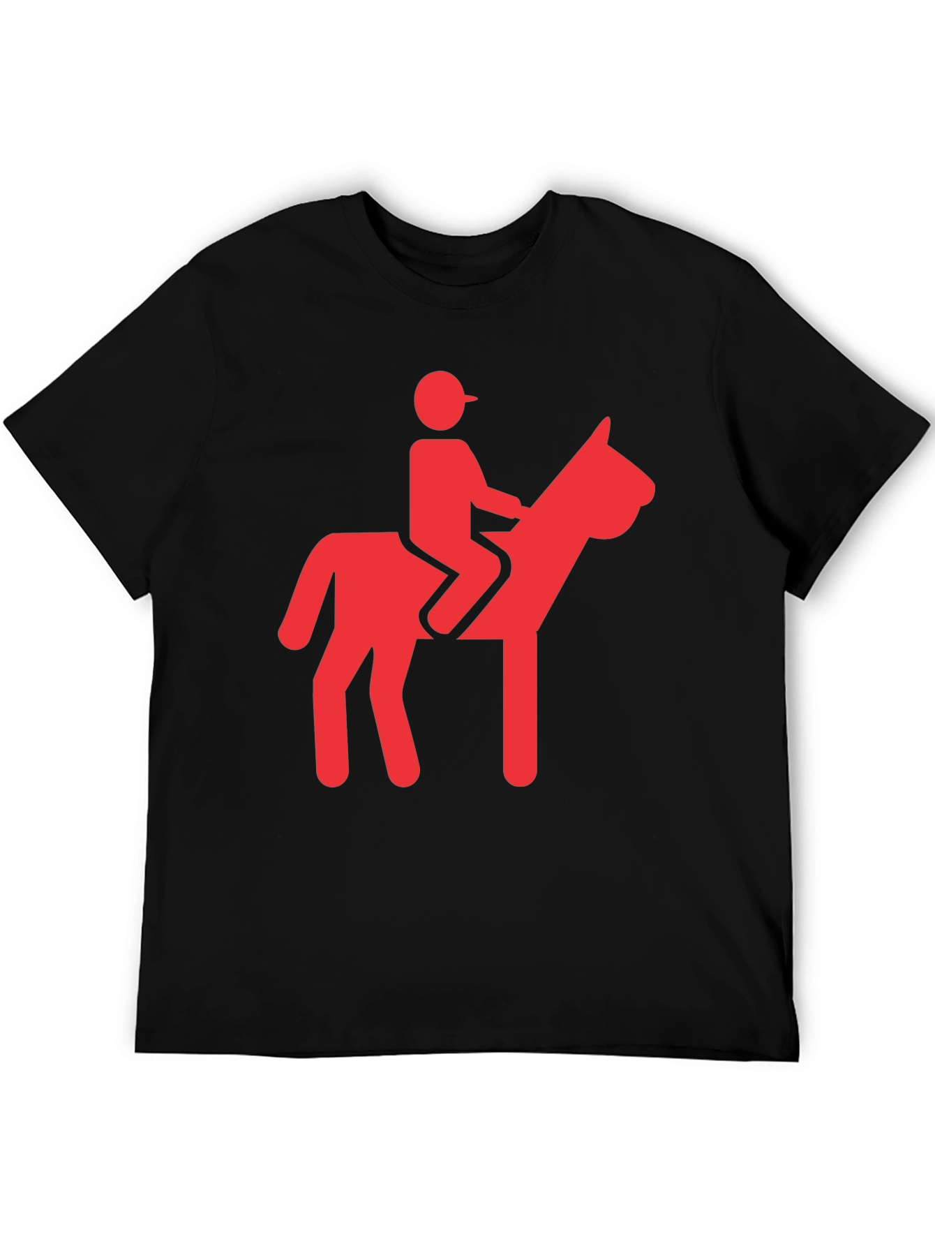 Funny Red Horse Riding Graphic Black T-Shirt