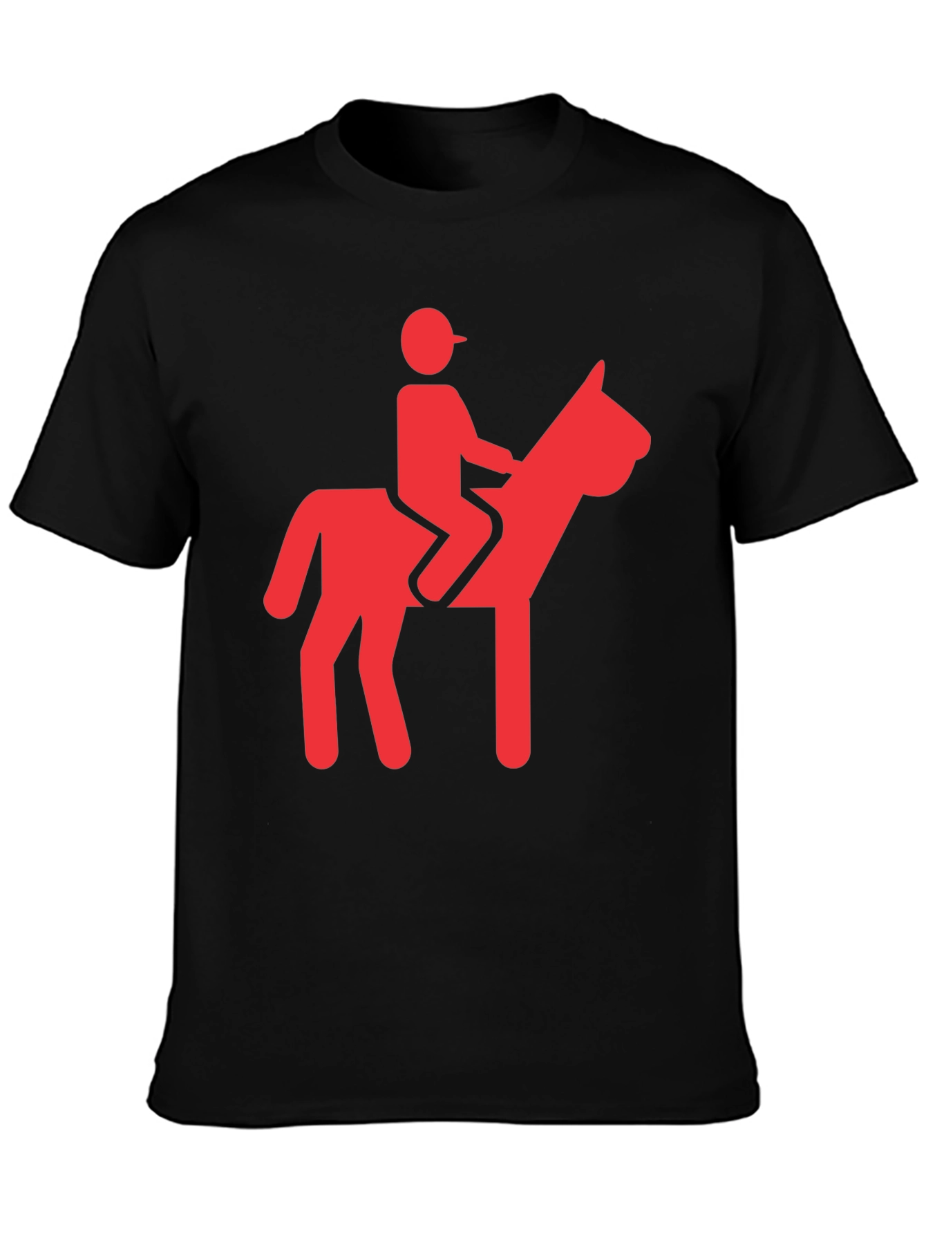 Funny Red Horse Riding Graphic Black T-Shirt