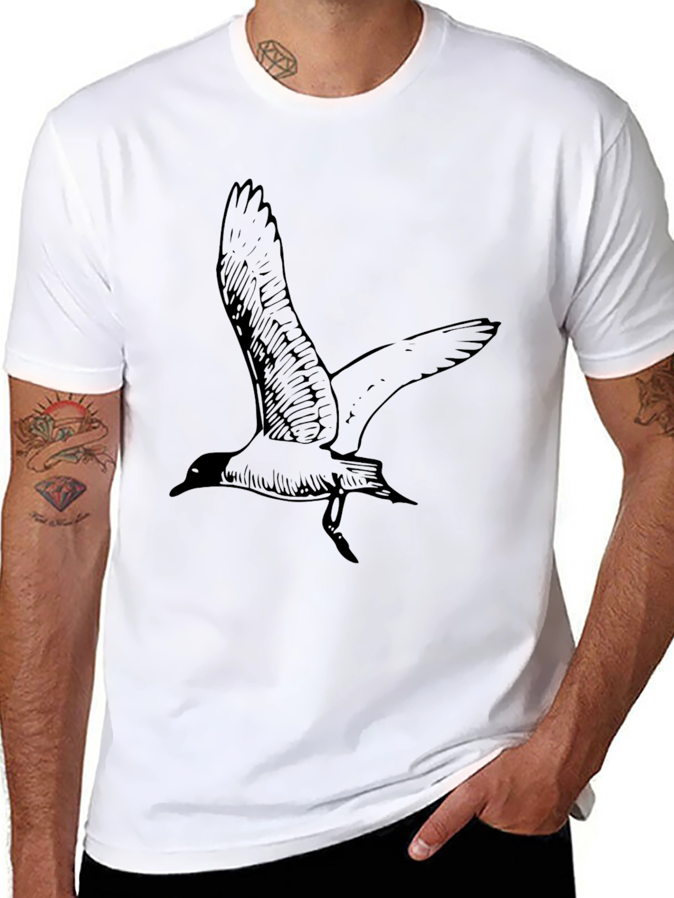 Black T-Shirt with Bird Graphic