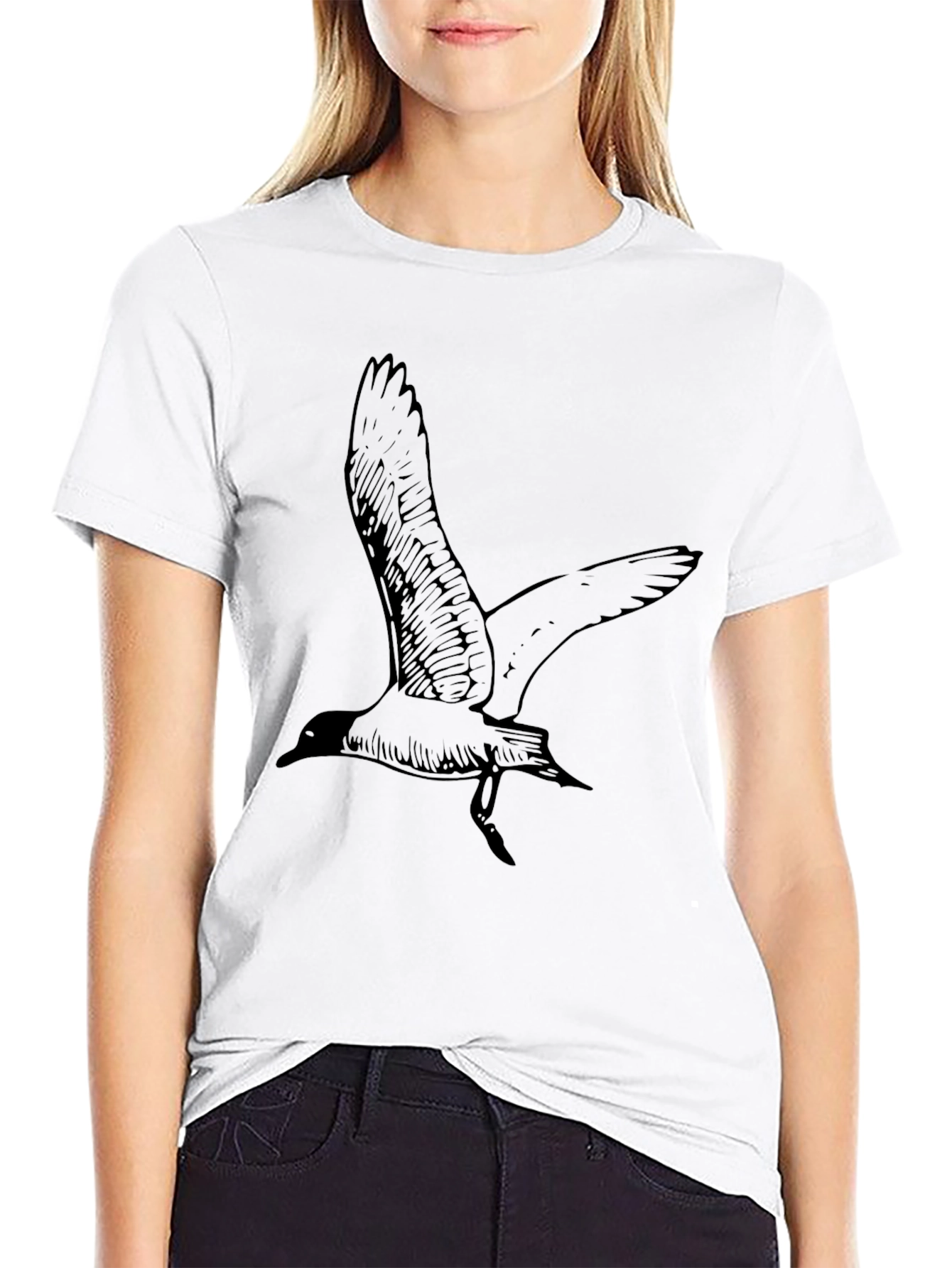 Black T-Shirt with Bird Graphic