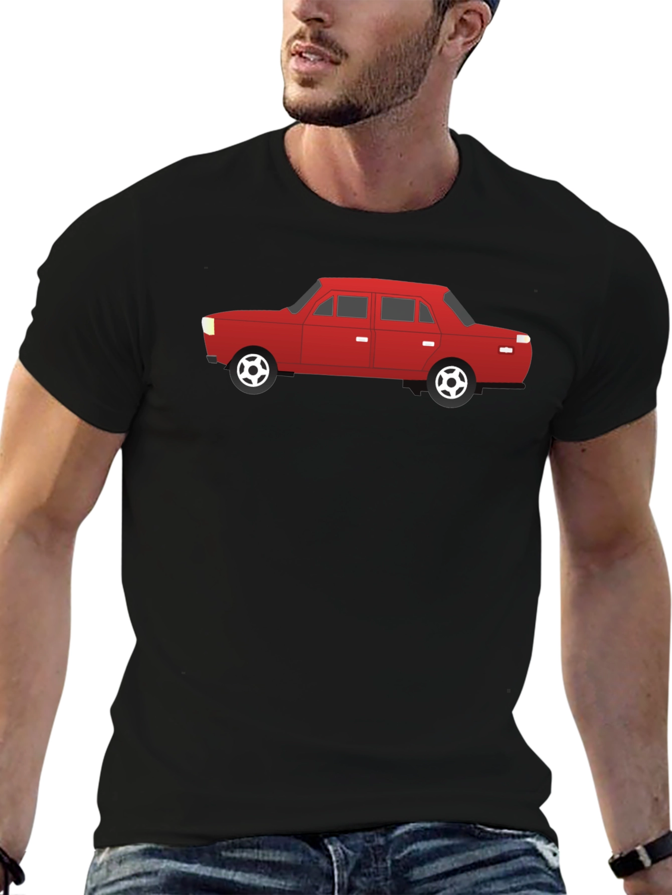 Red Car Graphic Black T-Shirt - Automotive Style