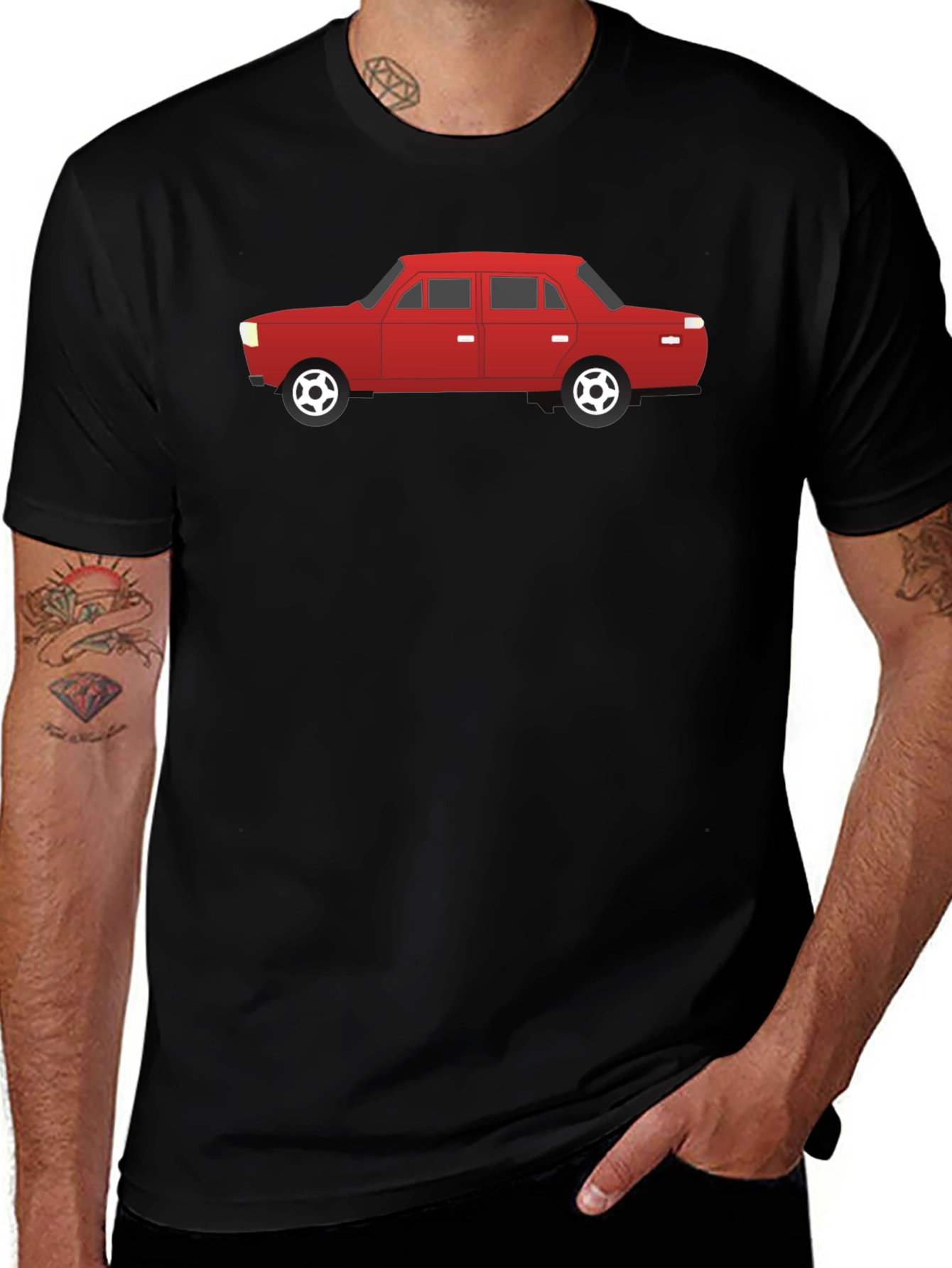 Red Car Graphic Black T-Shirt - Automotive Style