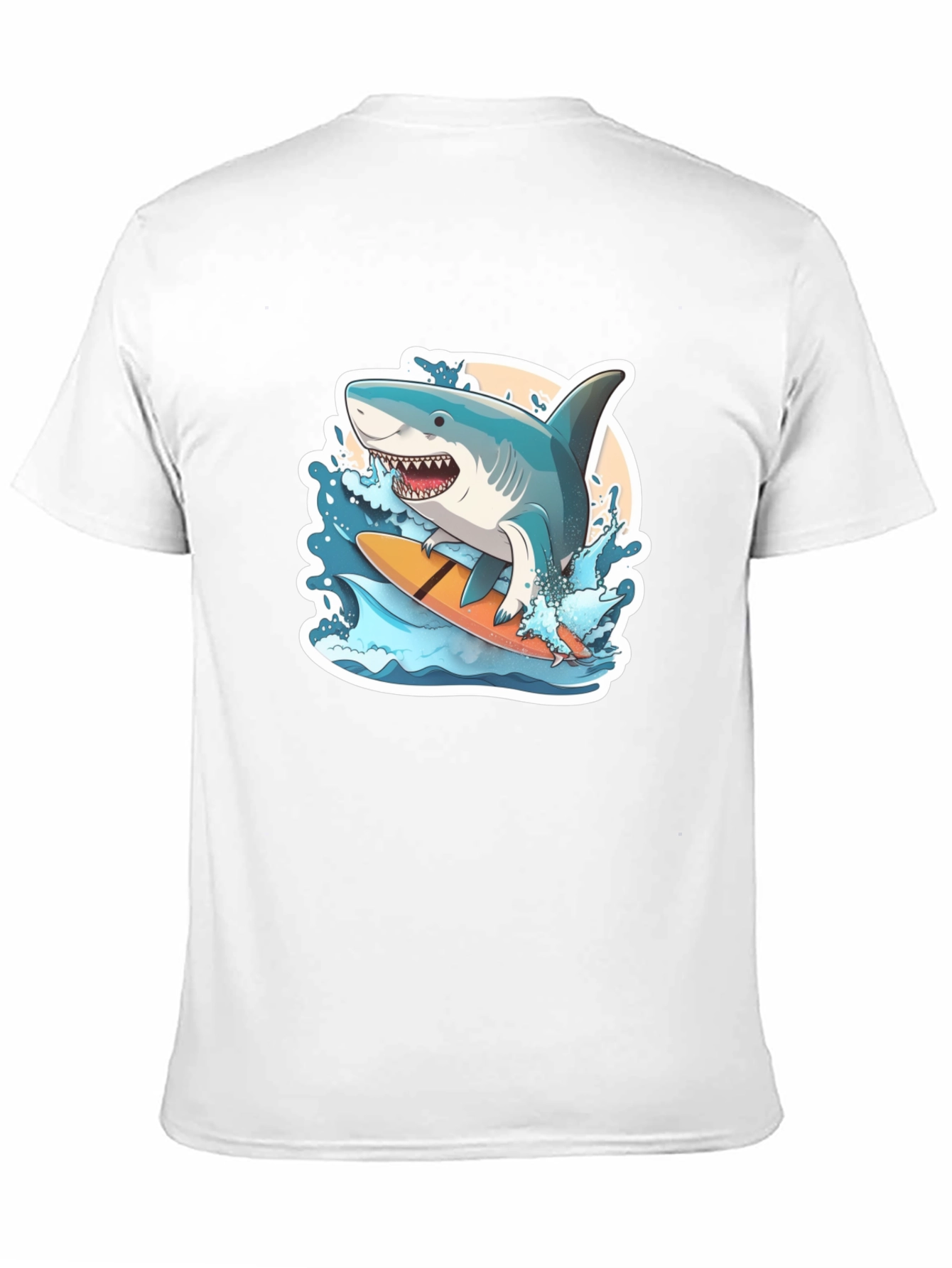 Surfing Shark Graphic Tee - Black Cotton T-Shirt