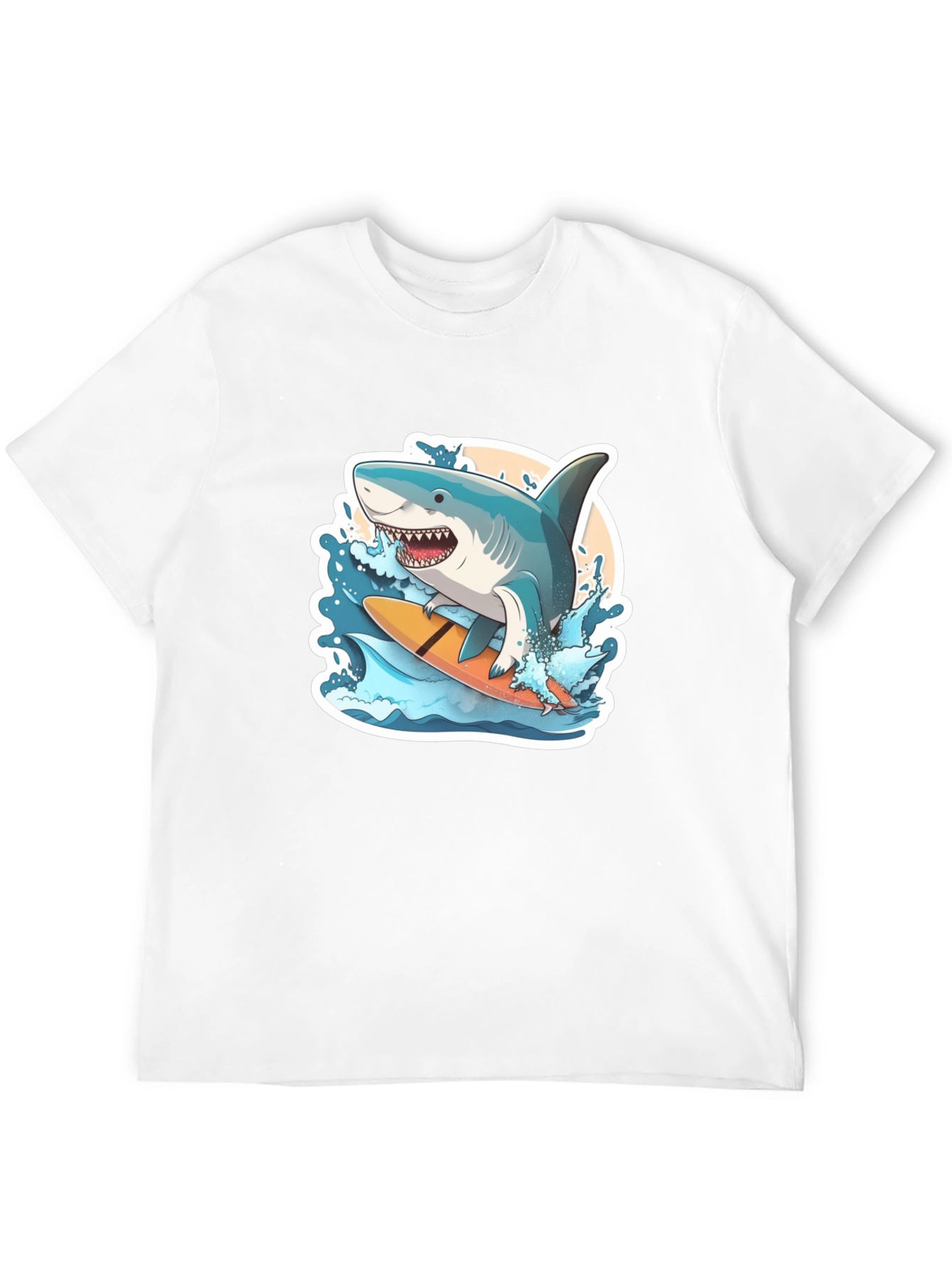 Surfing Shark Graphic Tee - Black Cotton T-Shirt