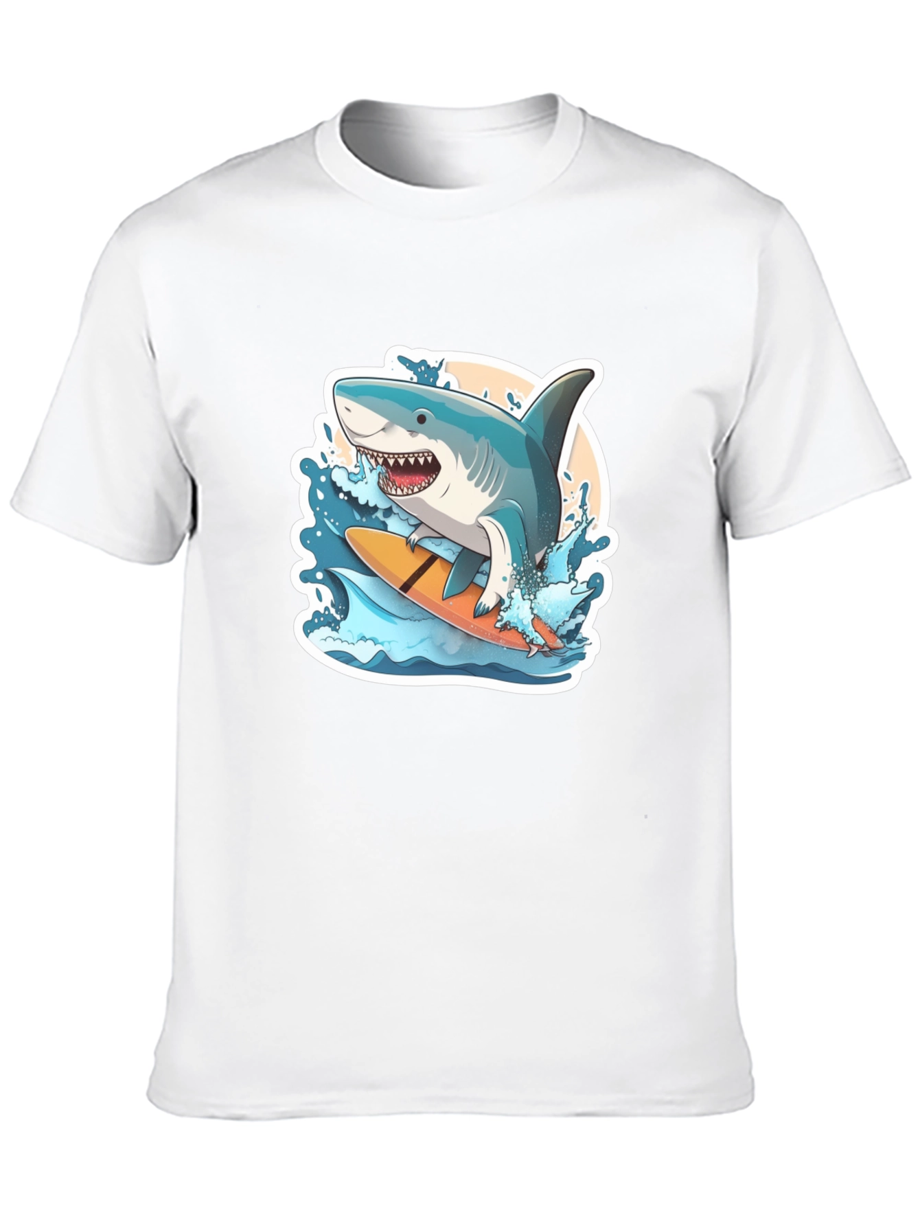 Surfing Shark Graphic Tee - Black Cotton T-Shirt