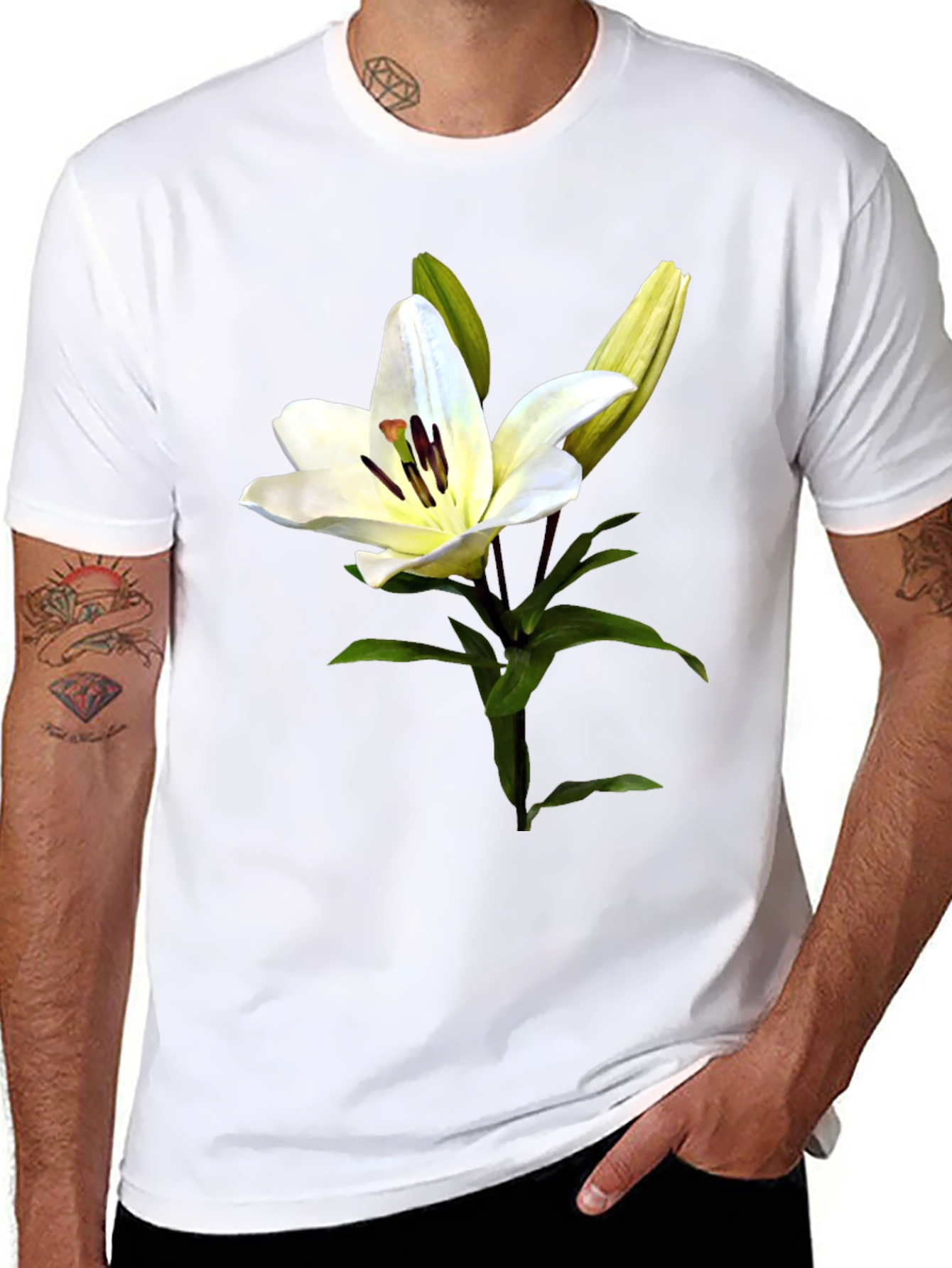 White Lily Flower Graphic Print T-Shirt