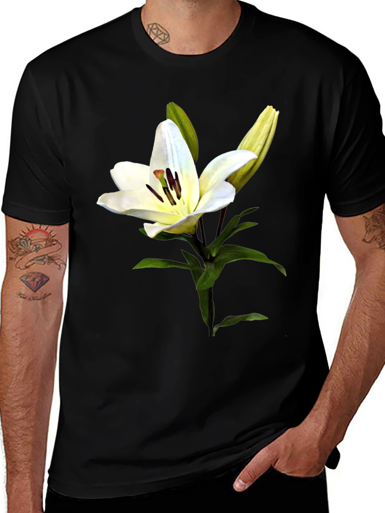 White Lily Flower Graphic Print T-Shirt