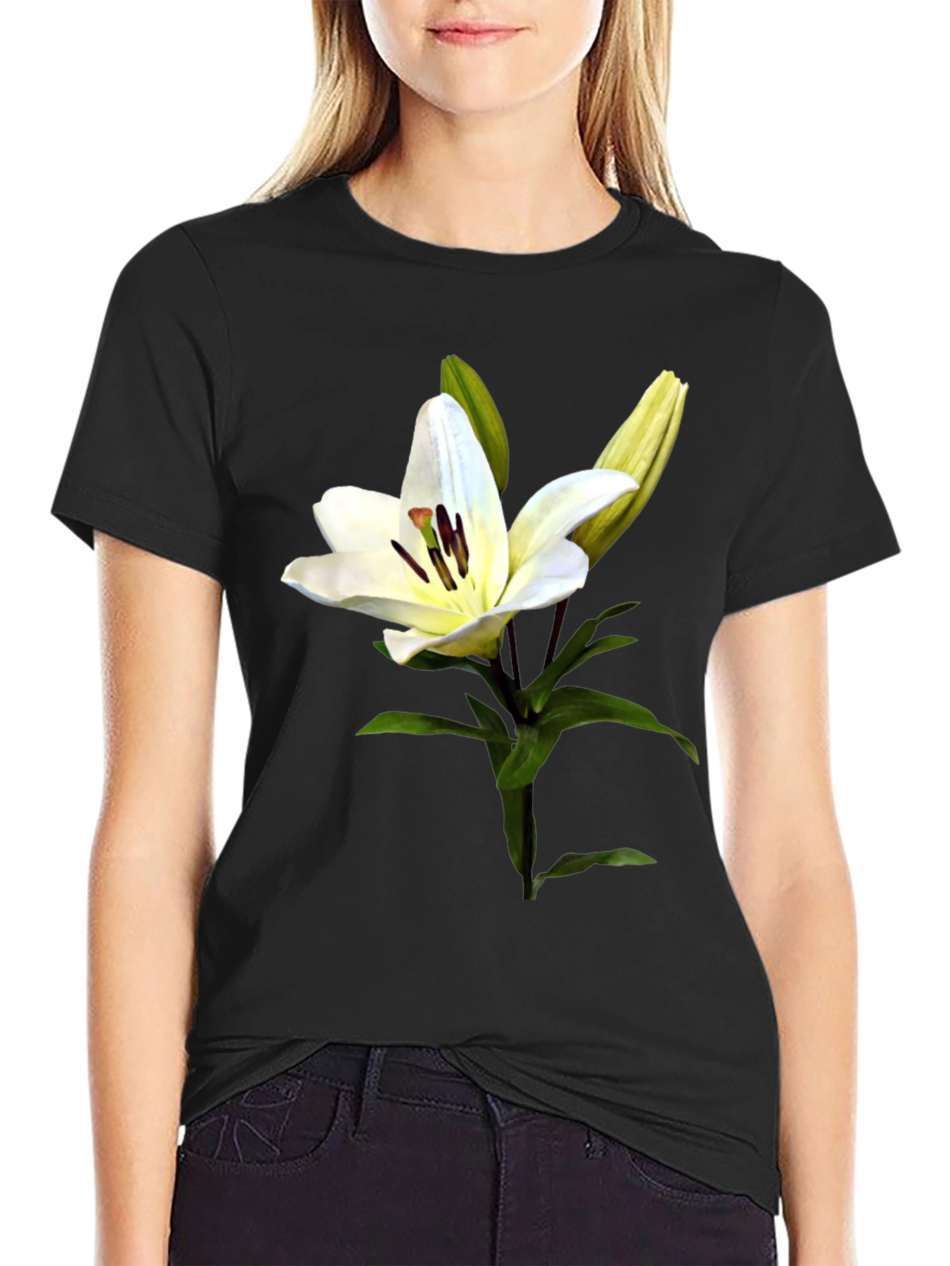 White Lily Flower Graphic Print T-Shirt