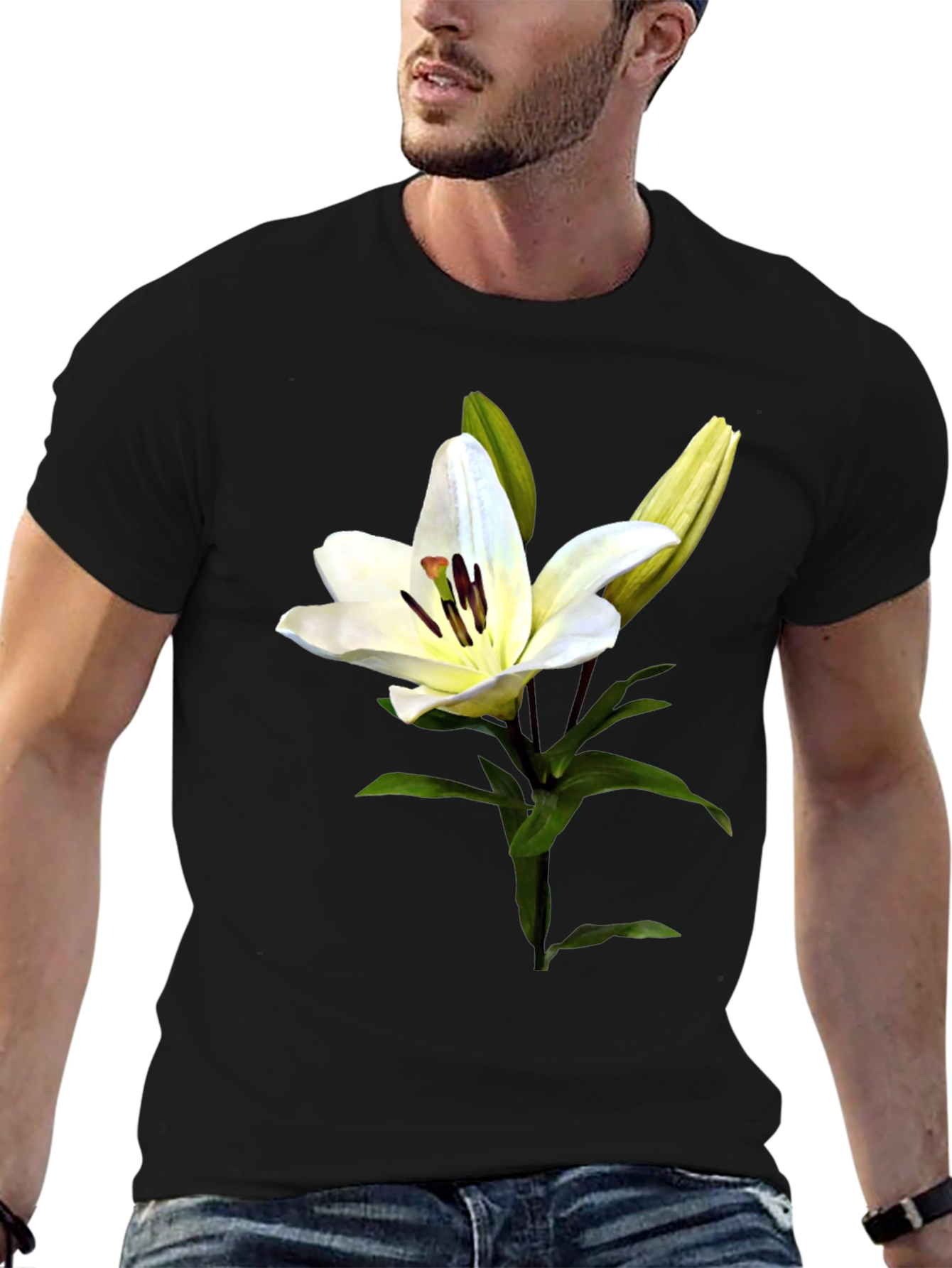 White Lily Flower Graphic Print T-Shirt