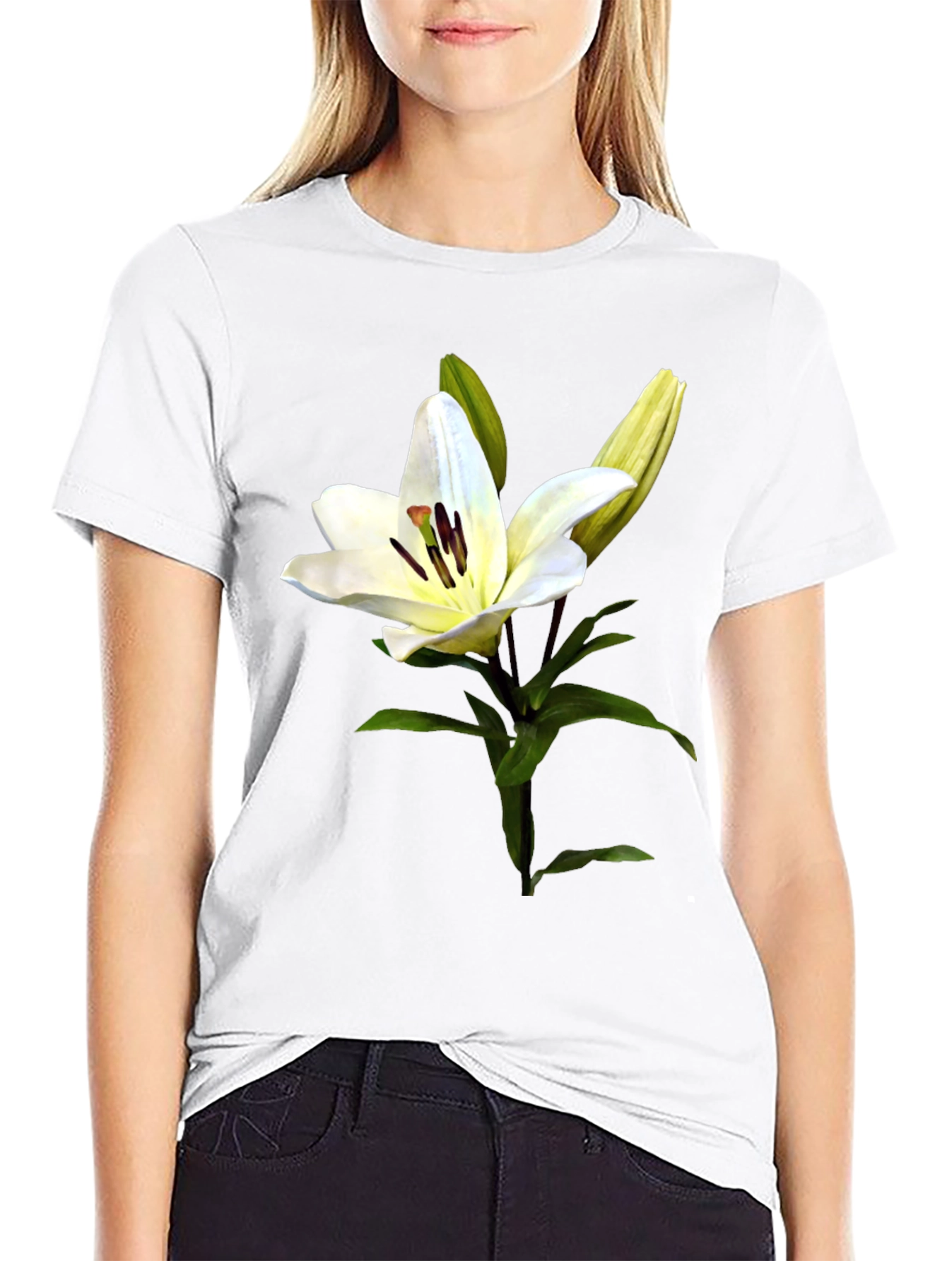 White Lily Flower Graphic Print T-Shirt