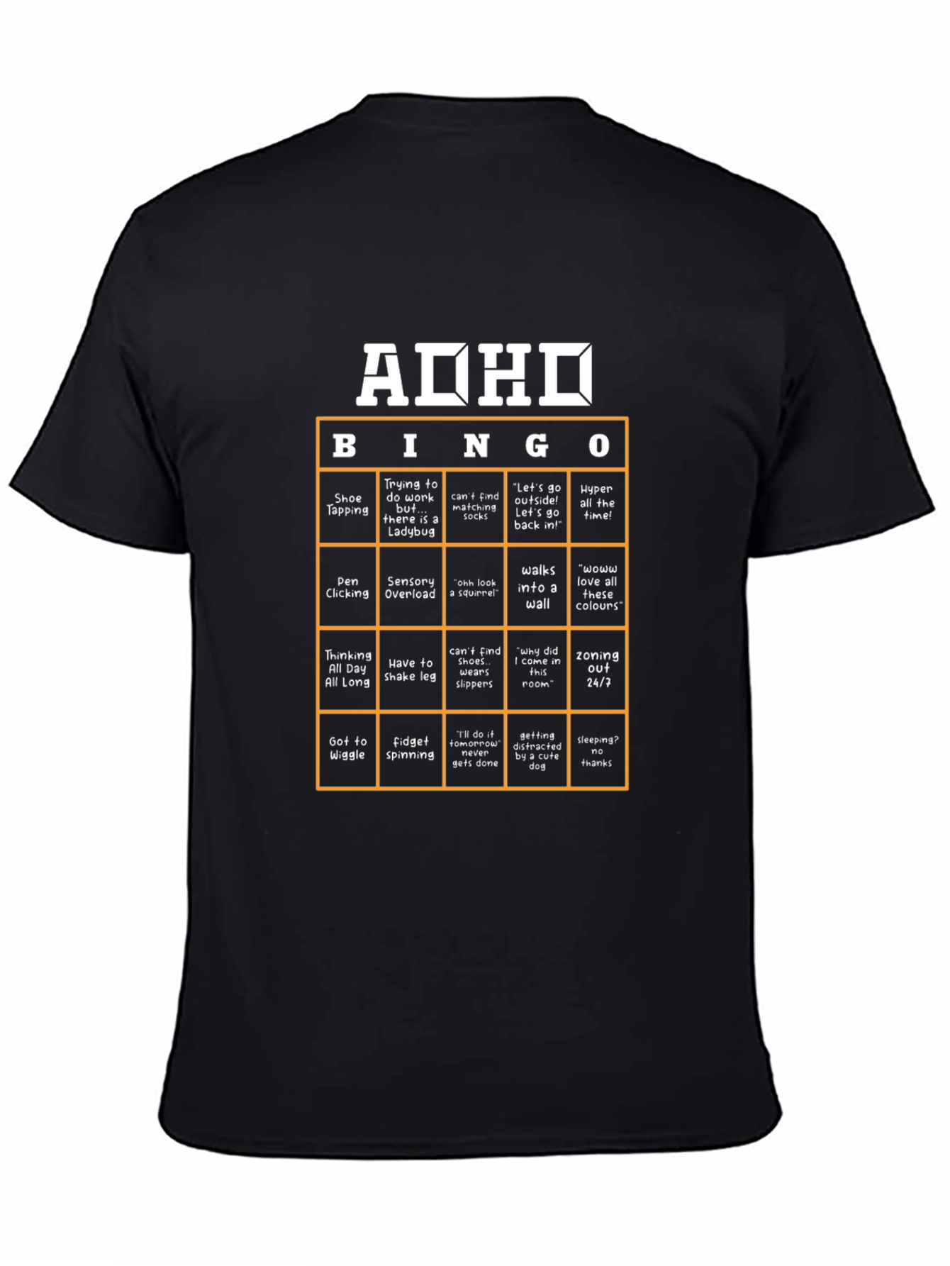 ADHD Bingo T-Shirt - Black Novelty Tee