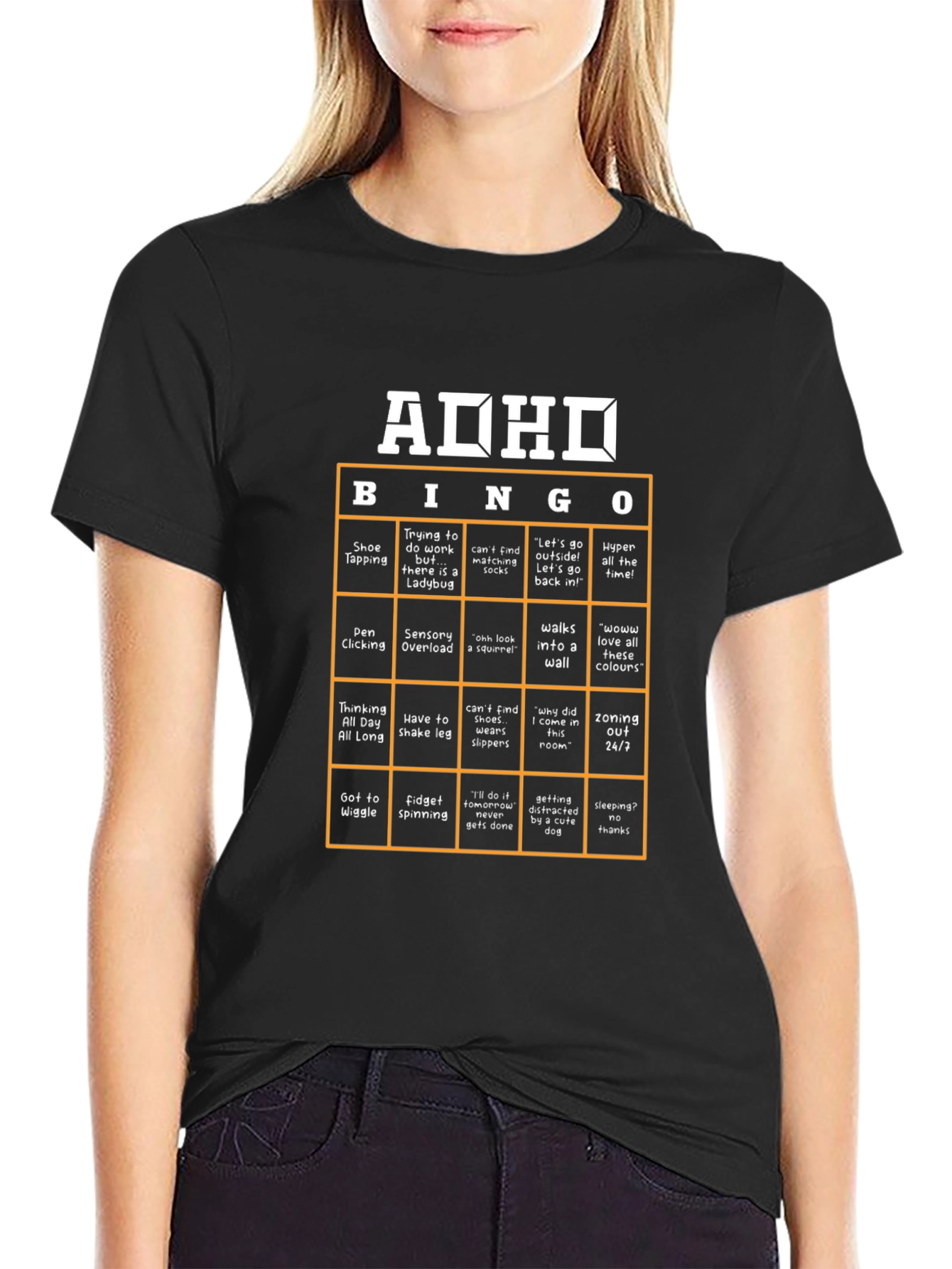 ADHD Bingo T-Shirt - Black Novelty Tee