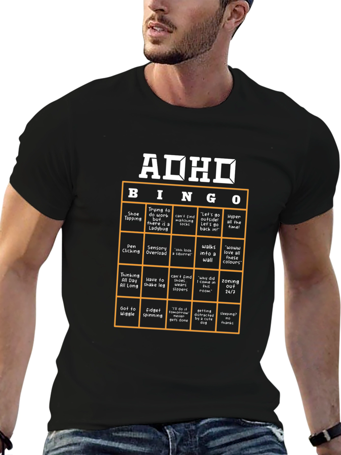 ADHD Bingo T-Shirt - Black Novelty Tee