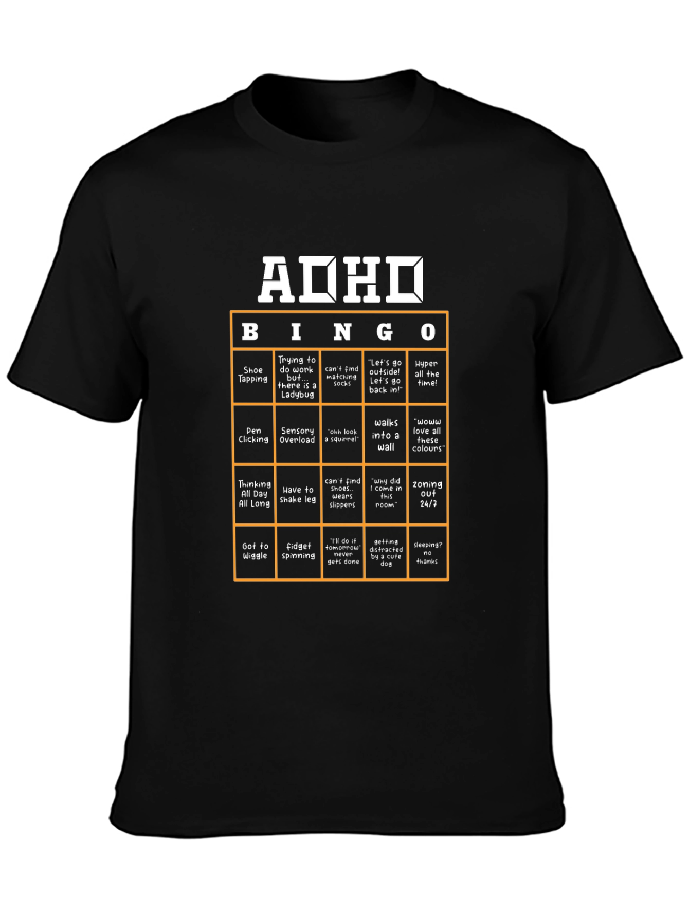 ADHD Bingo T-Shirt - Black Novelty Tee