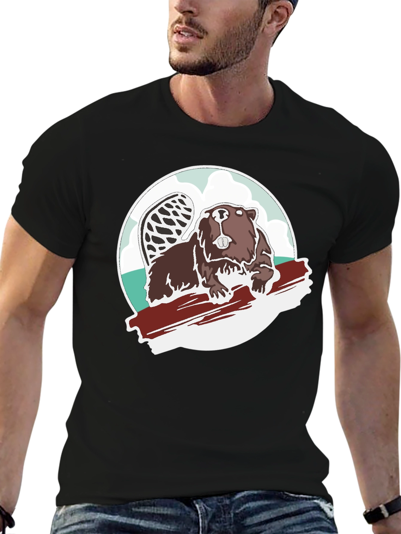 Beaver Graphic Tee - Black Cotton Blend