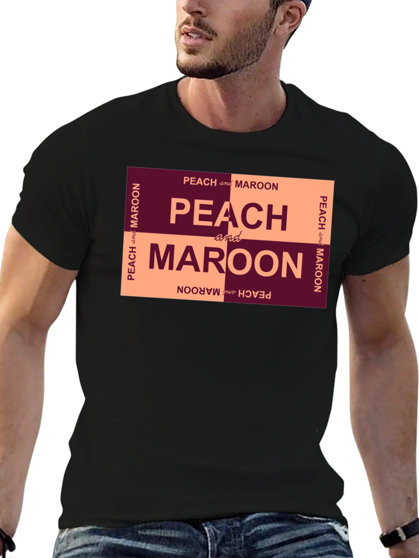 Peach and Maroon Graphic T-Shirt