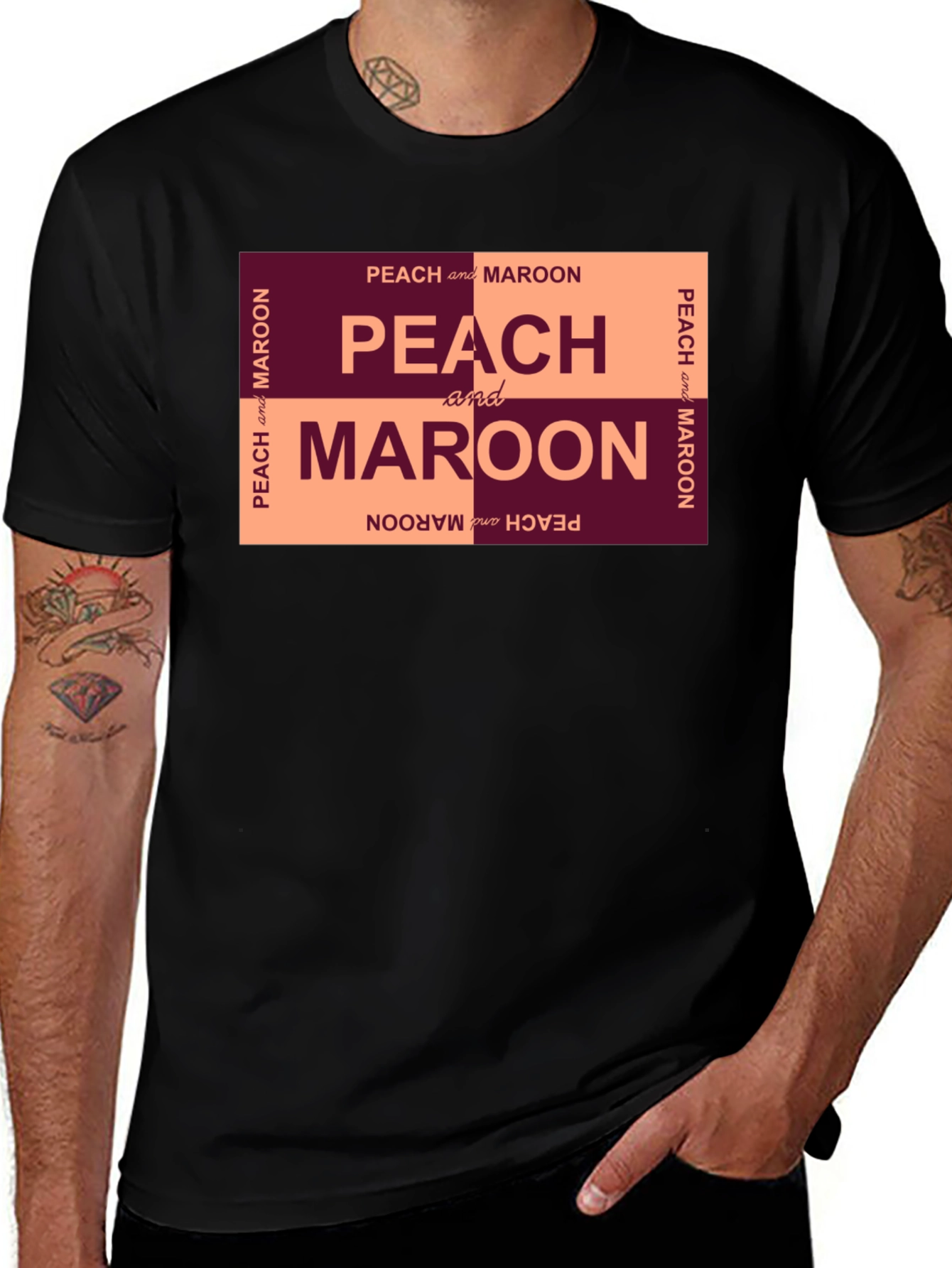 Peach and Maroon Graphic T-Shirt