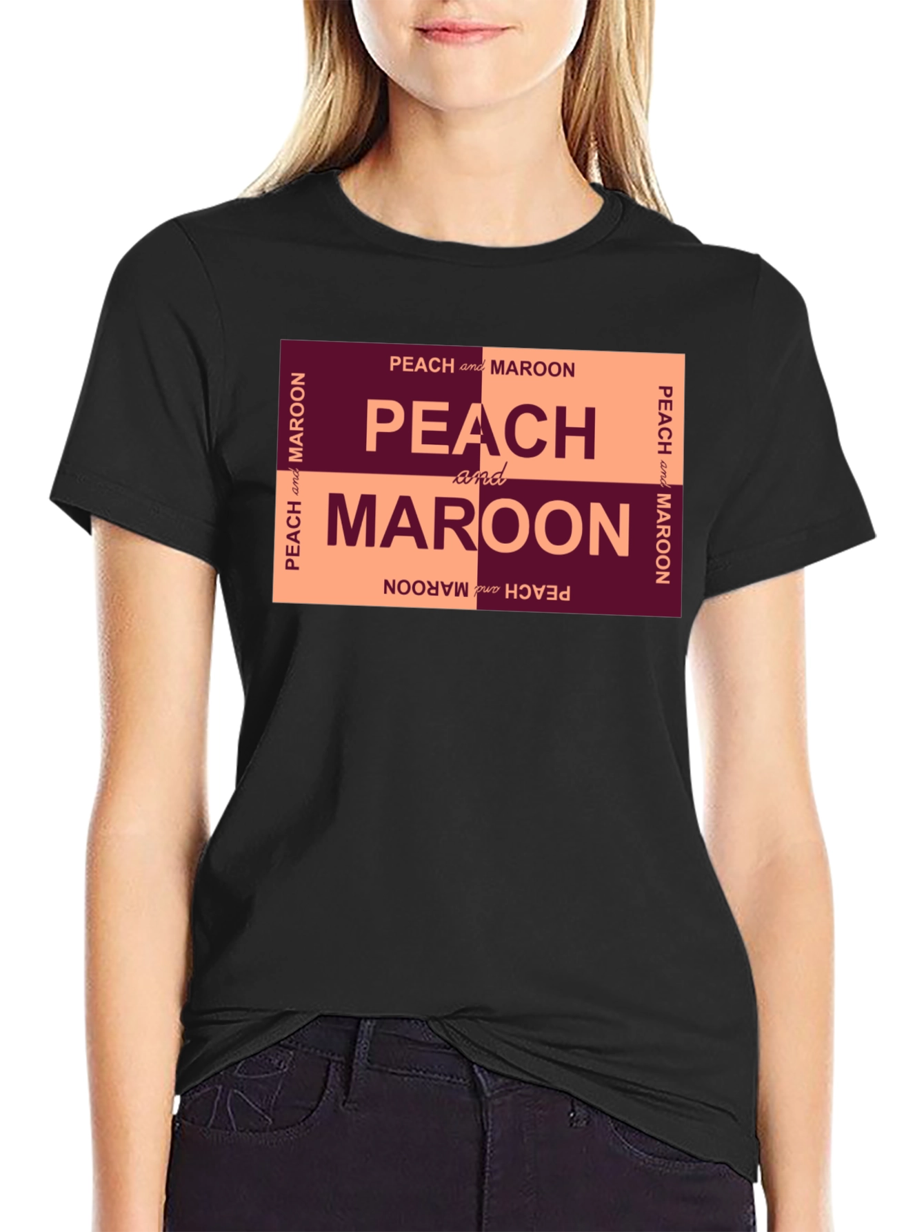Peach and Maroon Graphic T-Shirt