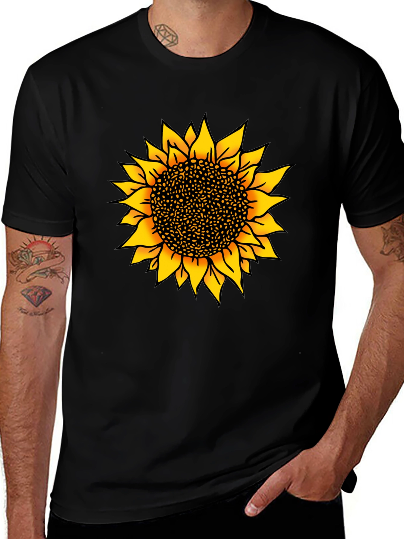 Sunflower Graphic Print Black T-Shirt