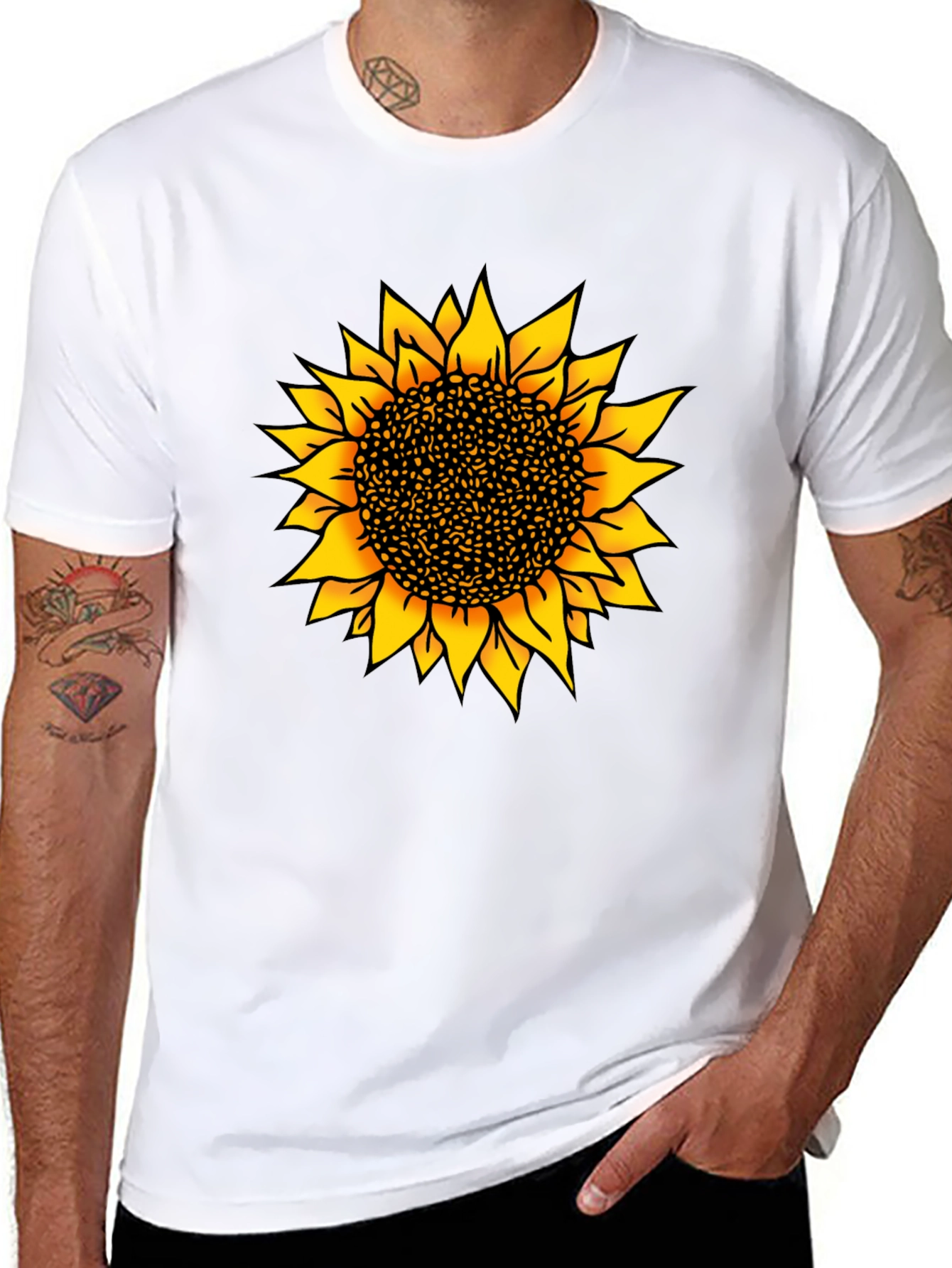 Sunflower Graphic Print Black T-Shirt