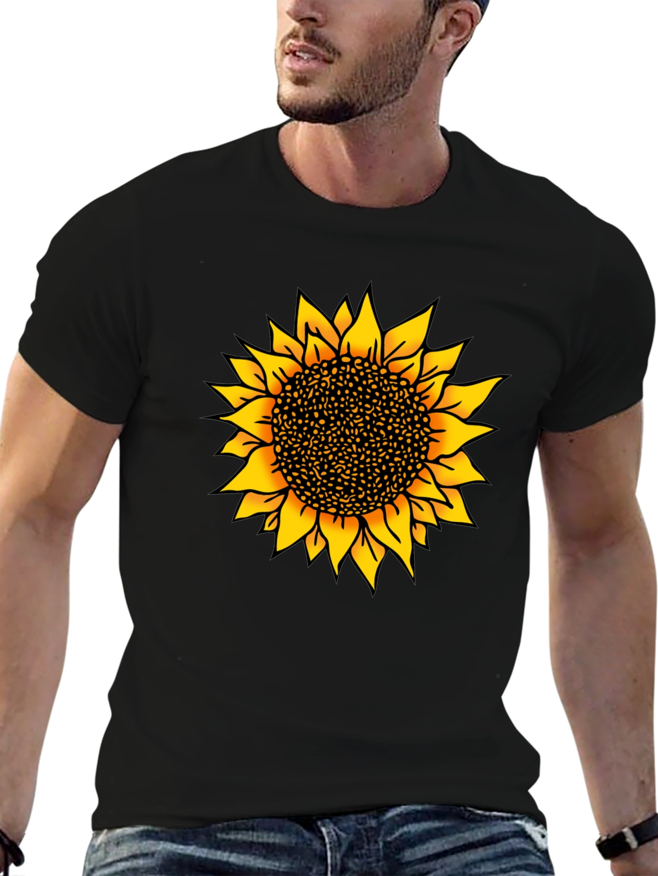 Sunflower Graphic Print Black T-Shirt