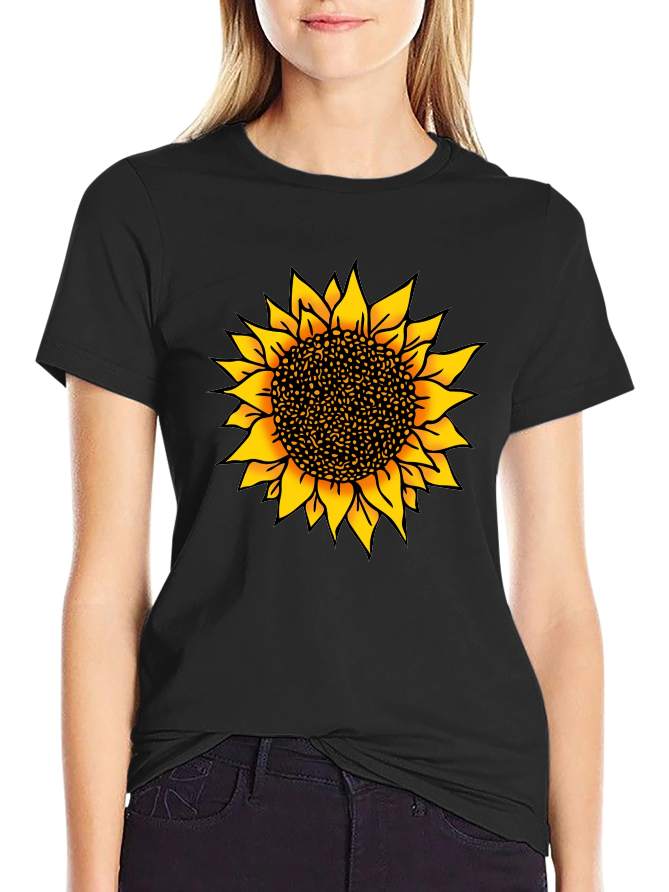 Sunflower Graphic Print Black T-Shirt