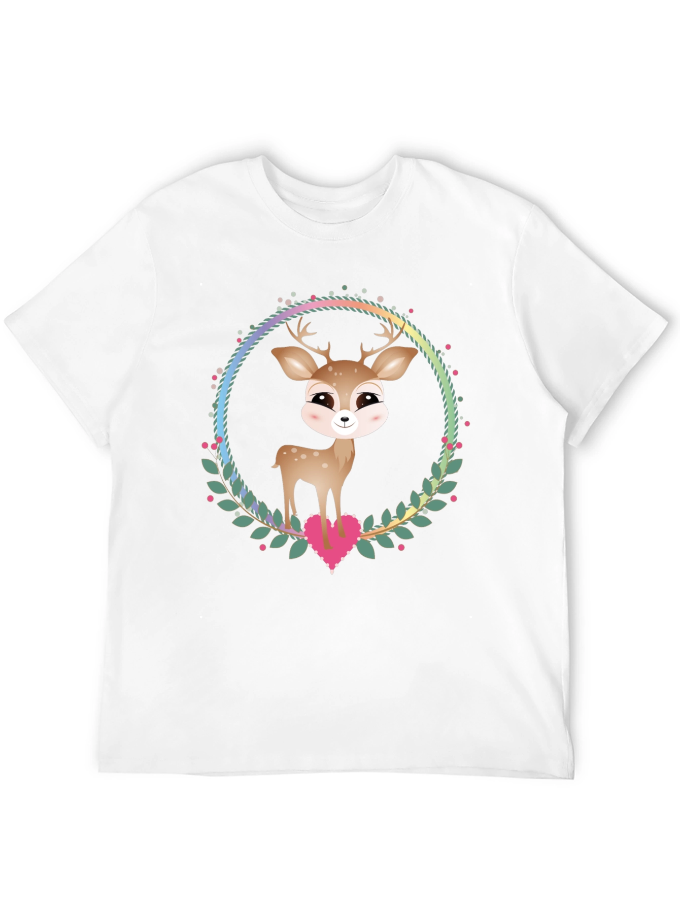 Cute Deer Heart Wreath Graphic Tee - Black