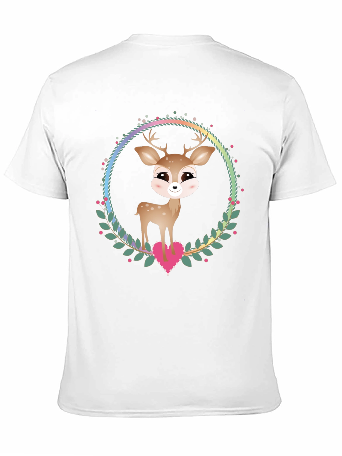 Cute Deer Heart Wreath Graphic Tee - Black