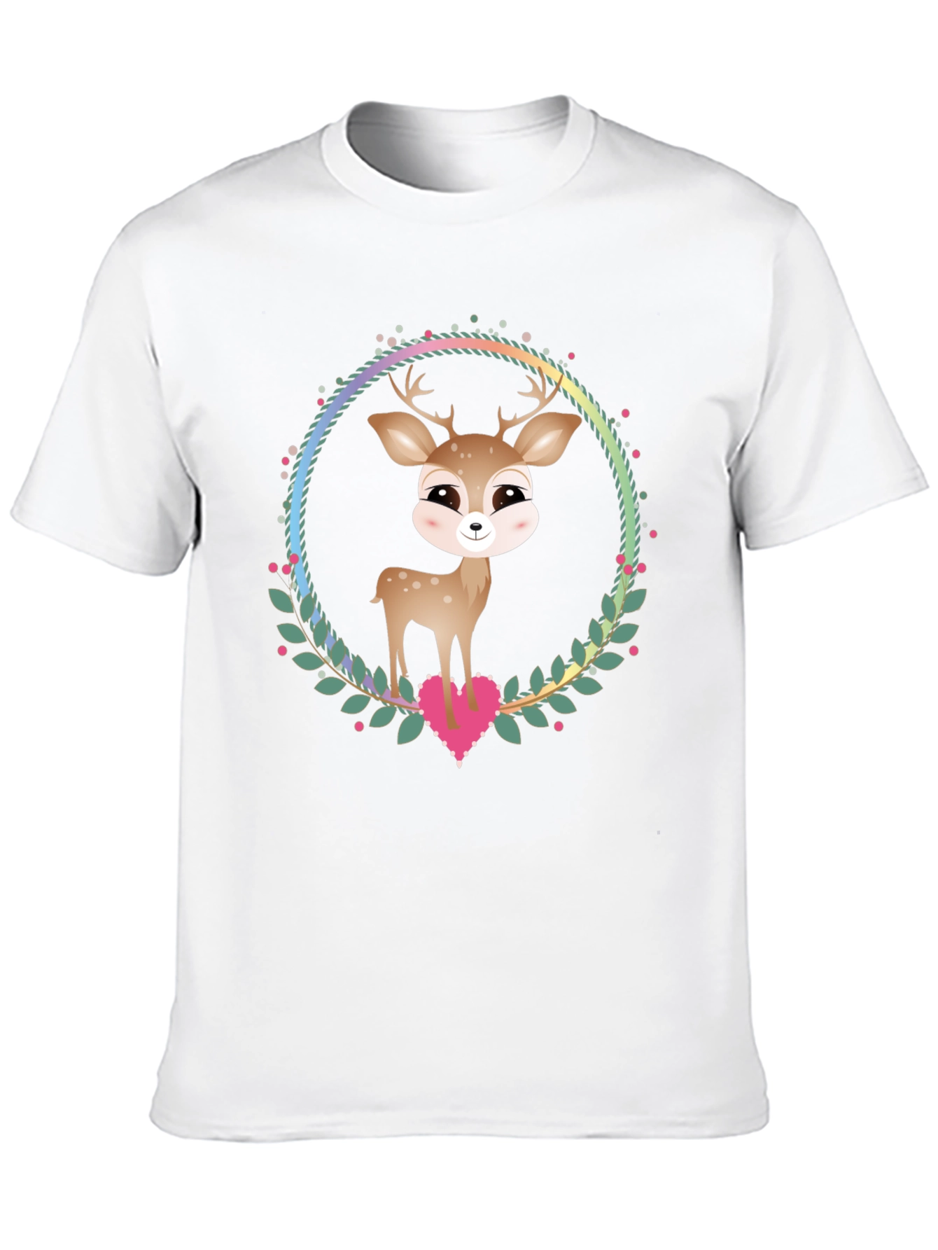 Cute Deer Heart Wreath Graphic Tee - Black