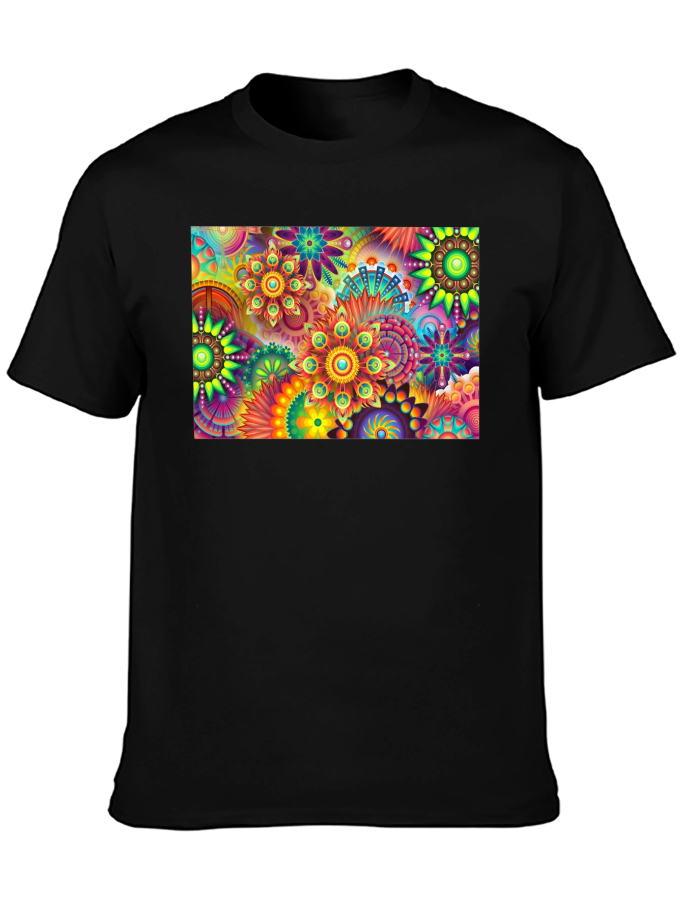 Vibrant Floral Print Black T-Shirt