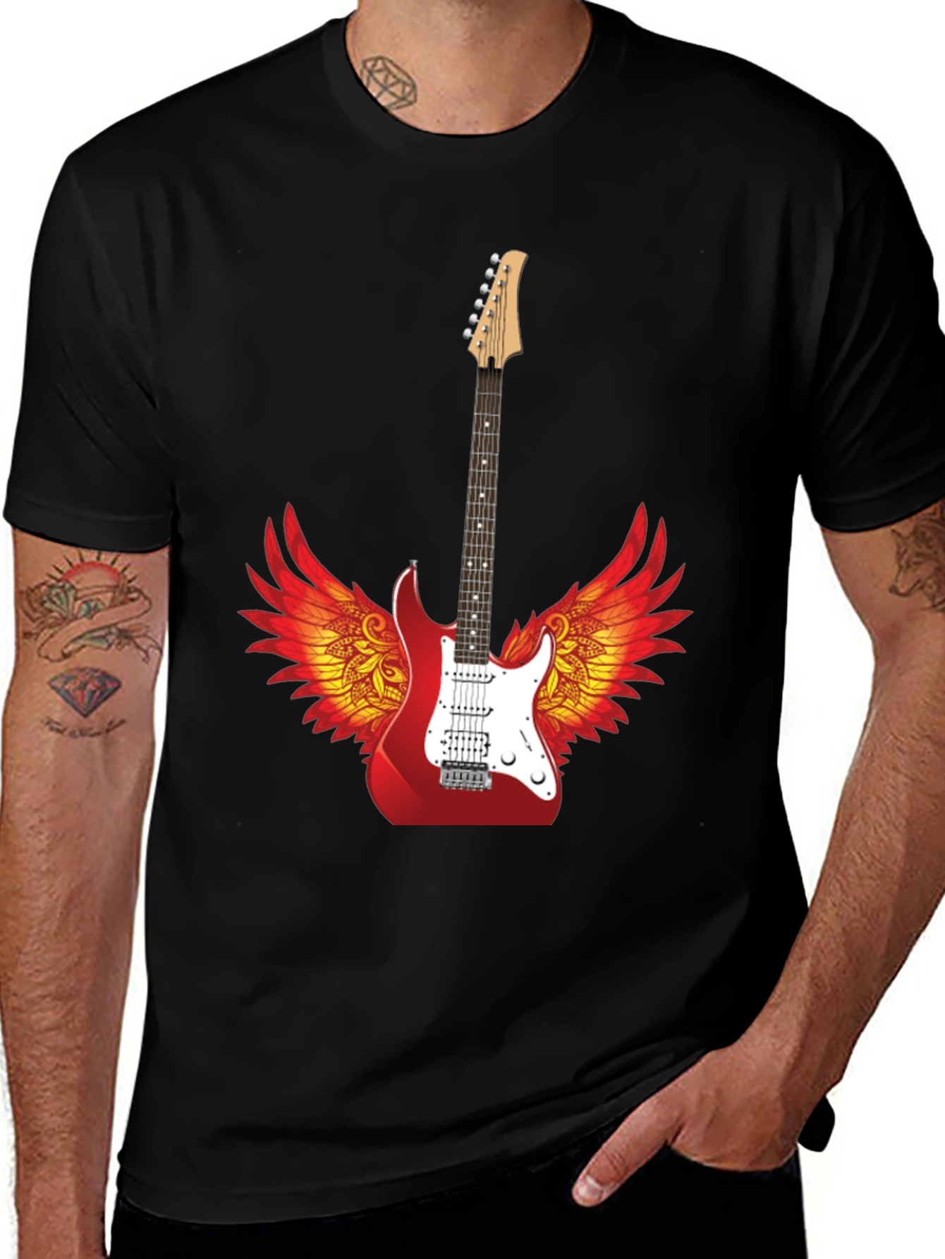 Winged Guitar Graphic Tee - Rock Star Style
